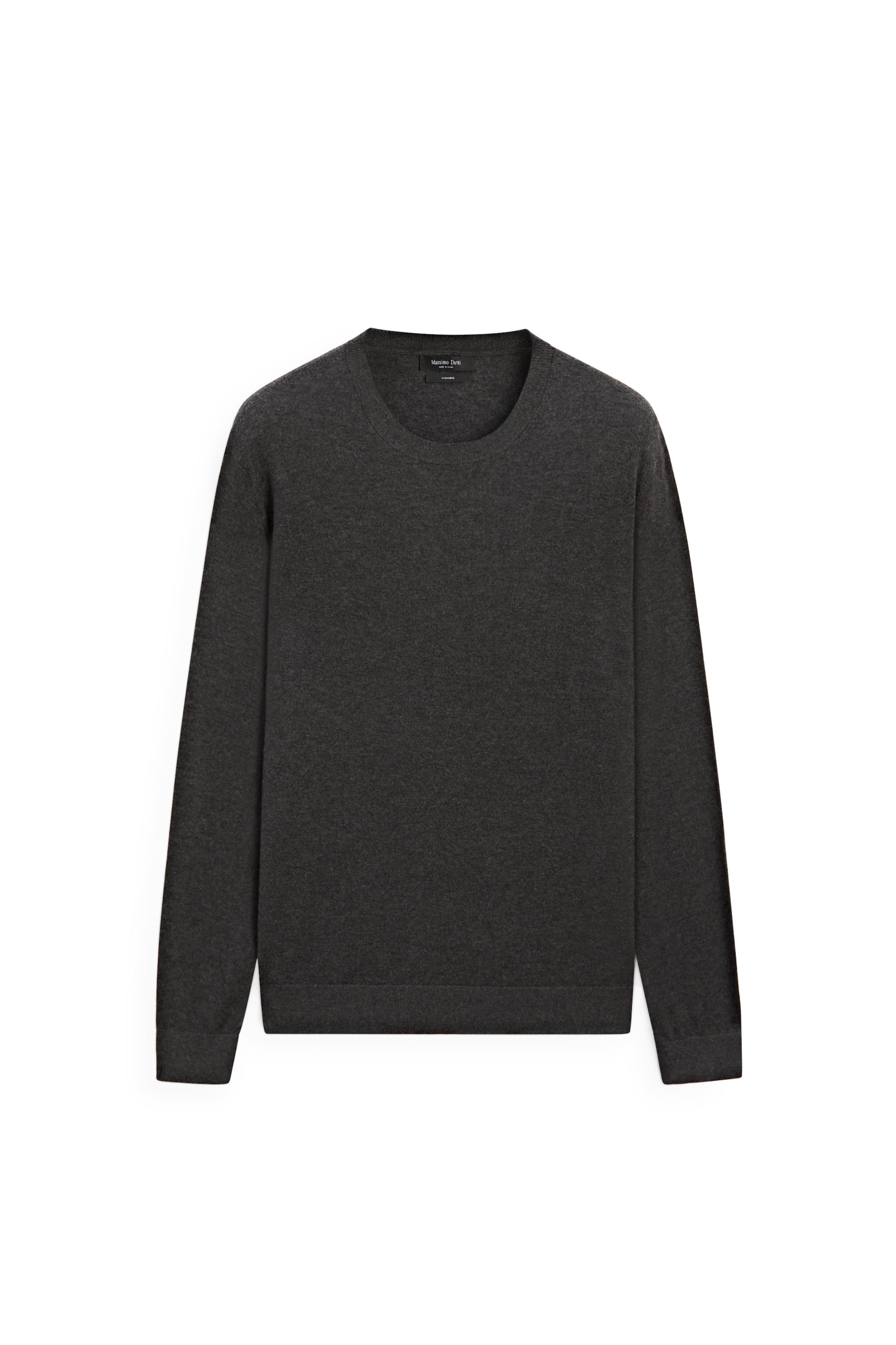Knit 100% cashmere round neck sweater — CHARCOAL