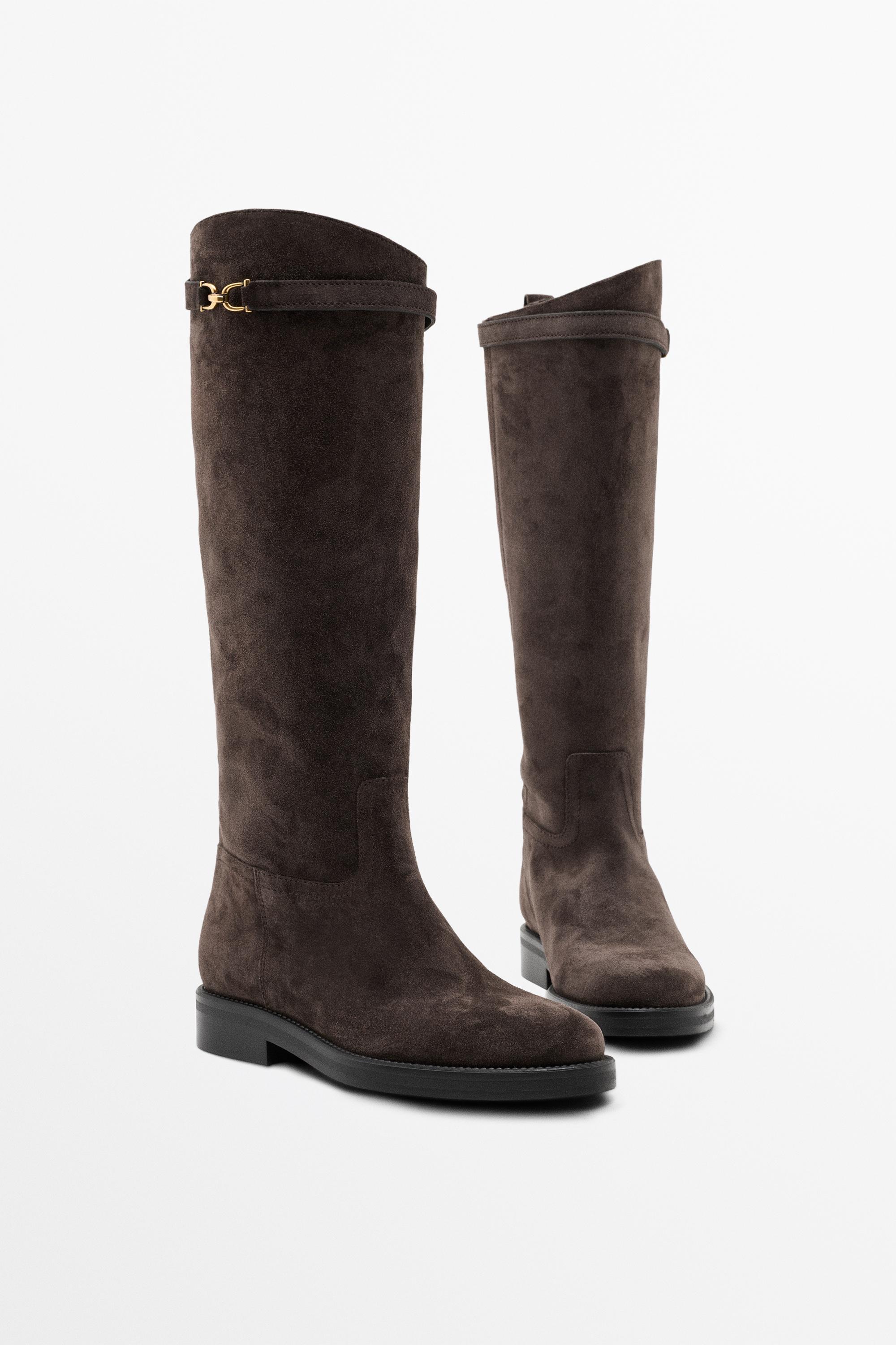 Greased split suede equestrian boot