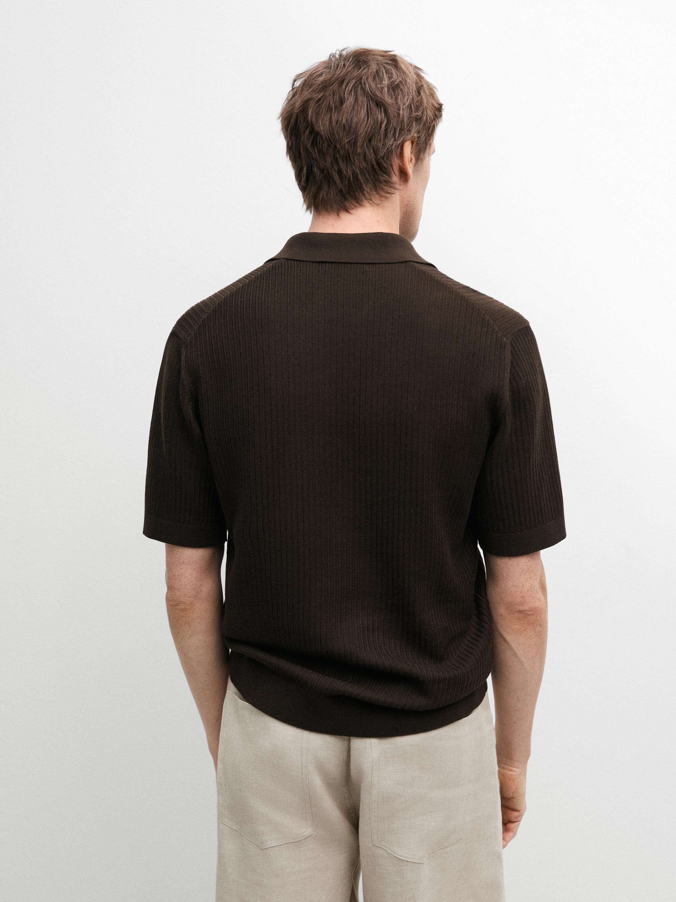 Regular fit cotton knit polo shirt — BROWN MARL