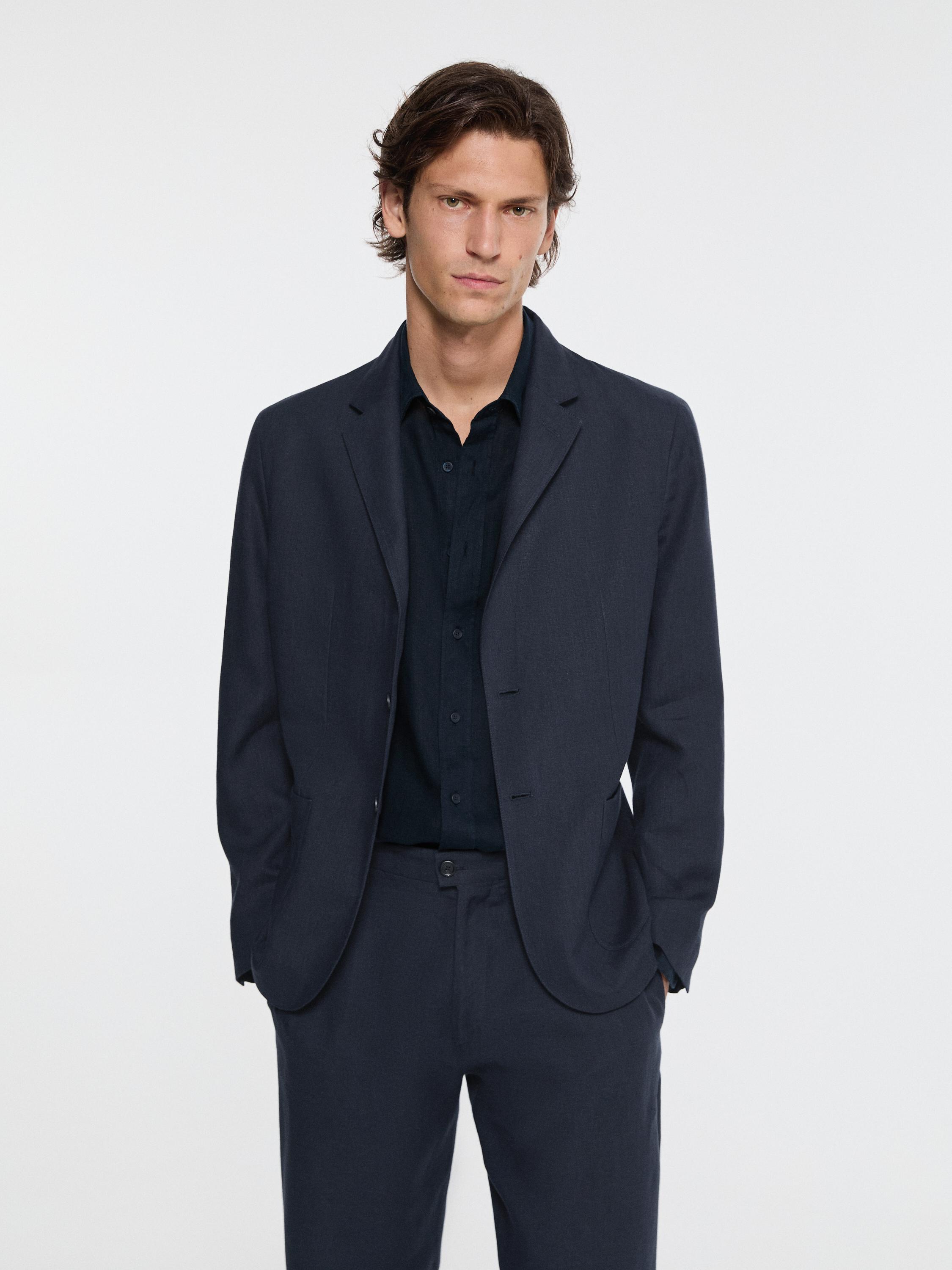 100% linen suit blazer · Navy Blue · Dressy | Massimo Dutti