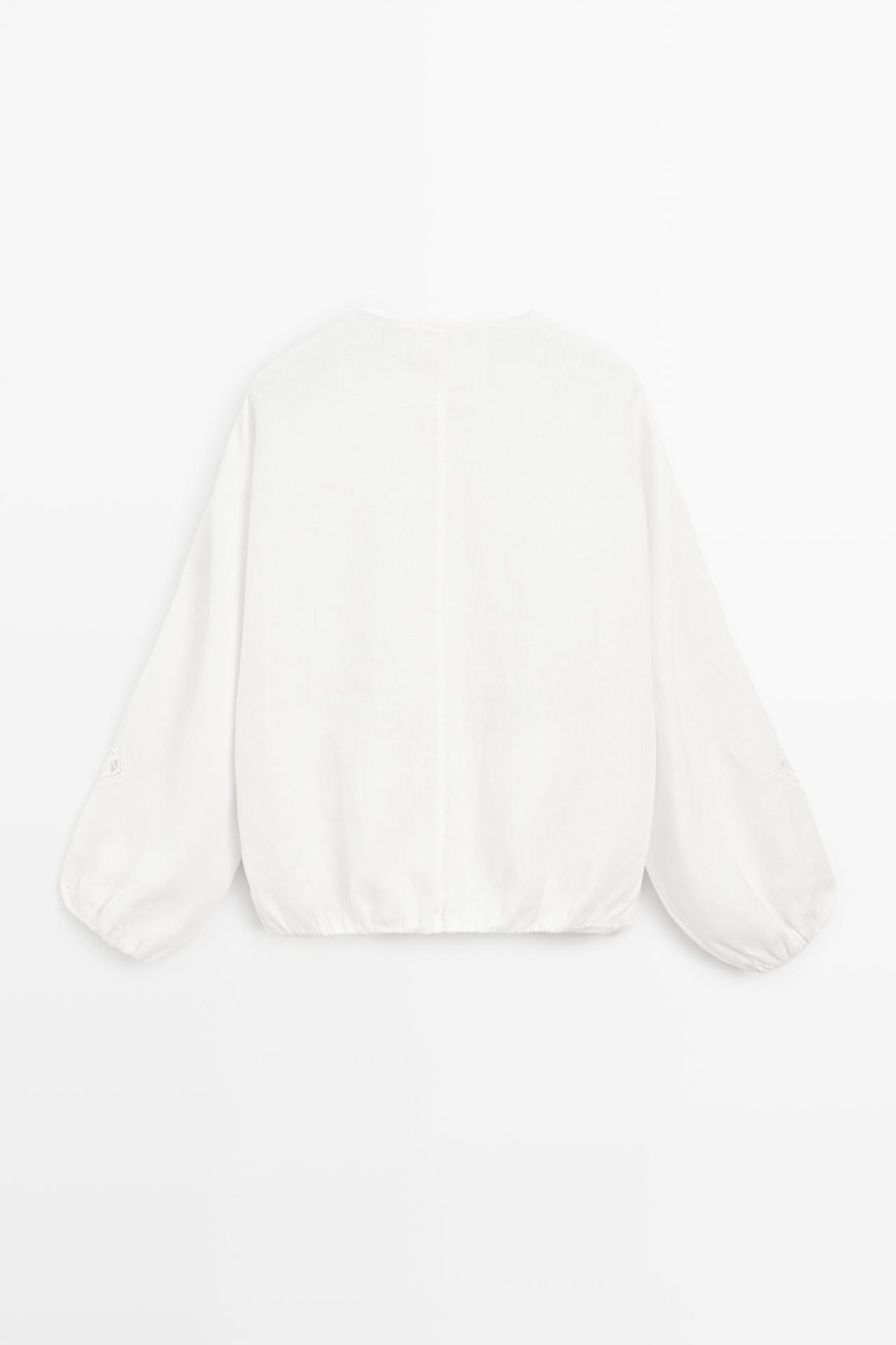 100% linen bomber jacket with embroidered detail — WHITE