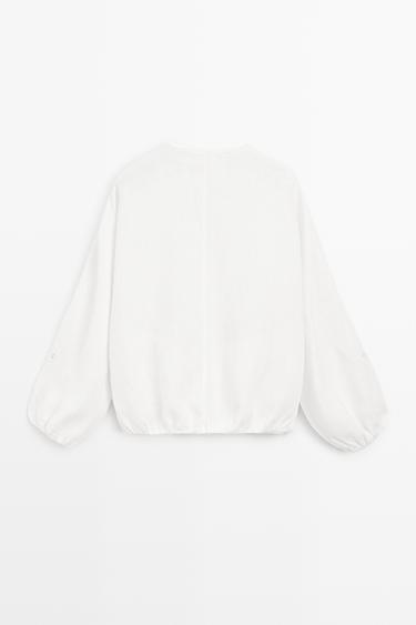 100% linen bomber jacket with embroidered detail — WHITE 6