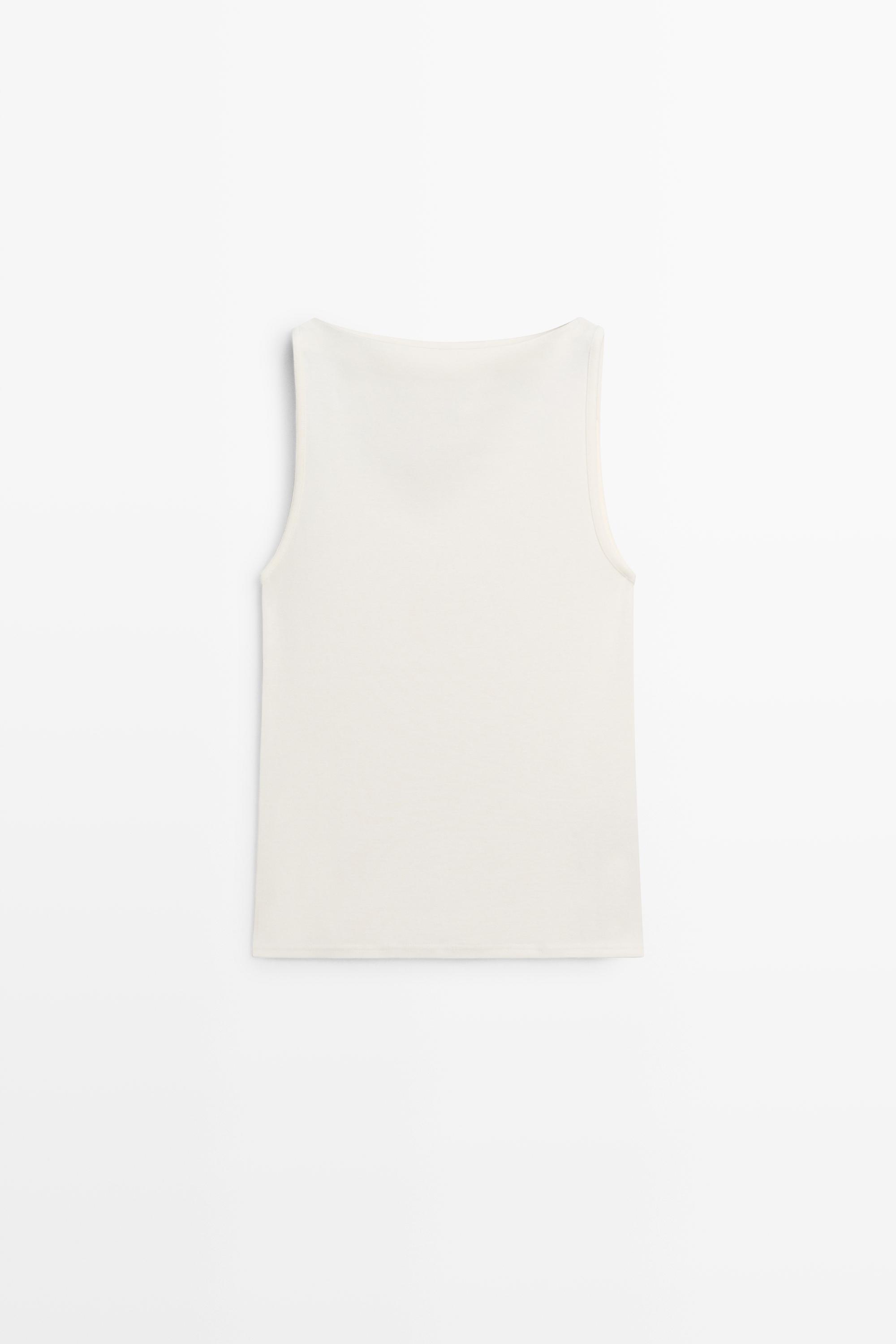 100% cotton straight neckline T-shirt — CREAM