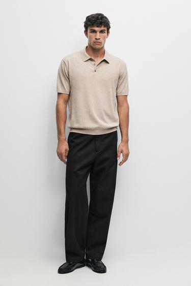 100% cotton knit polo sweater — BEIGE 1
