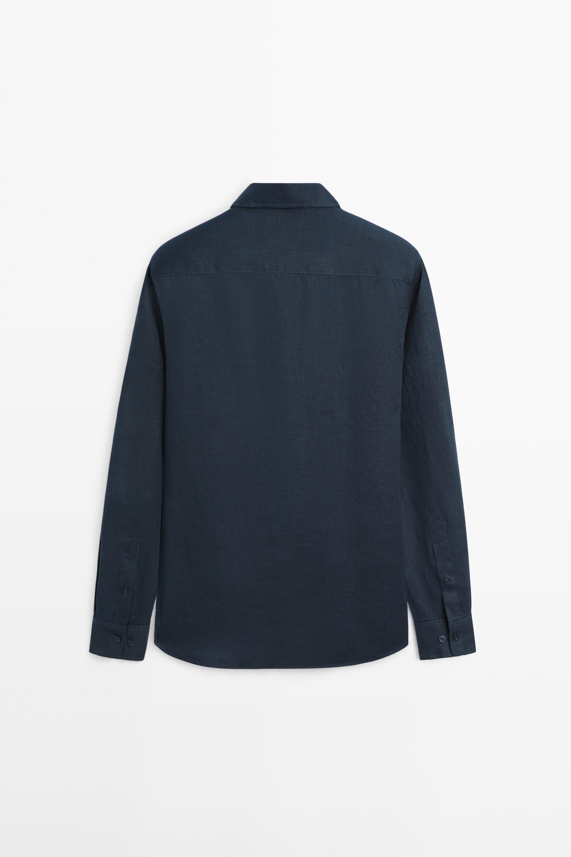 100% linen slim fit shirt — NAVY BLUE