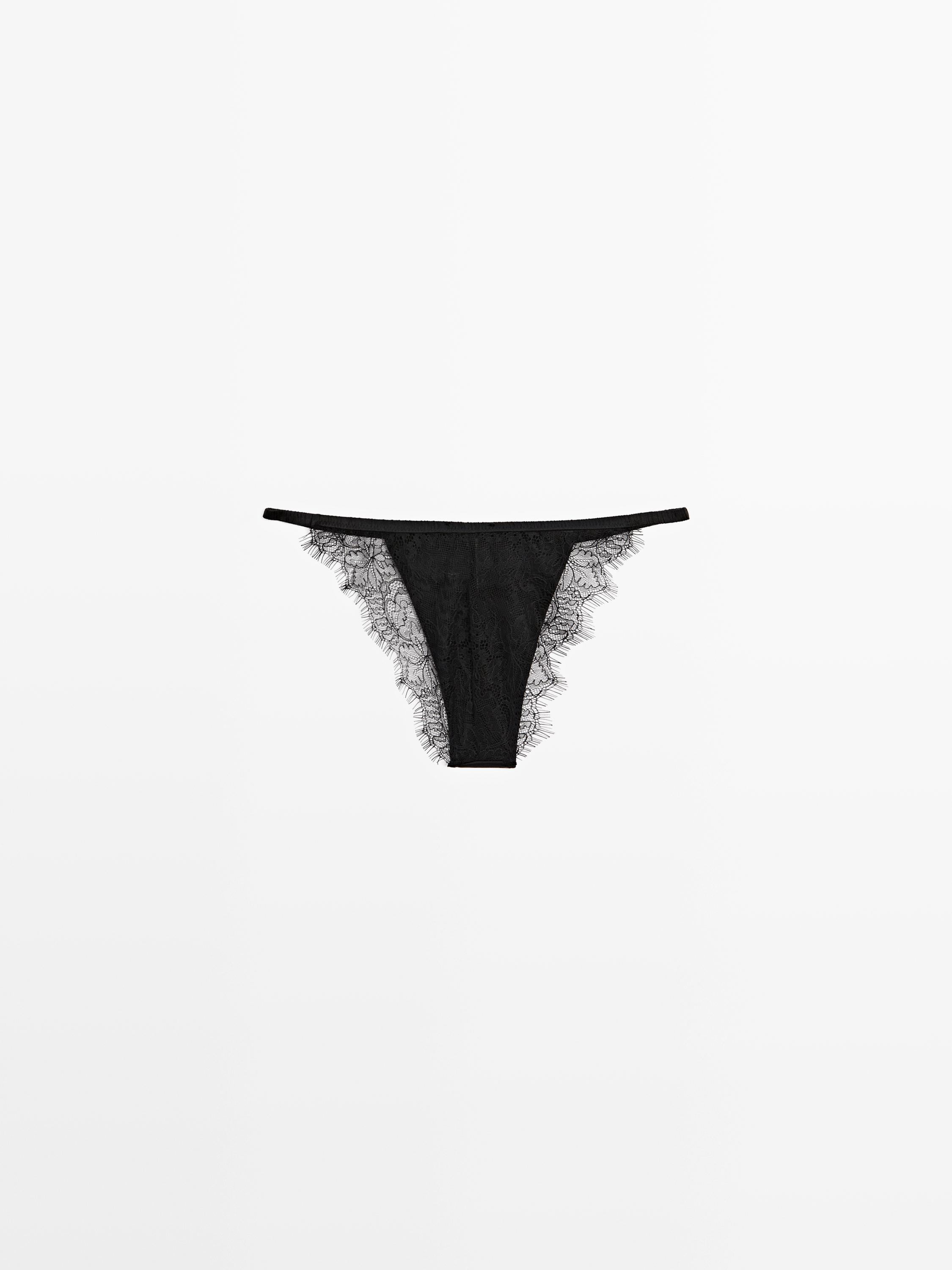 Silk blend briefs with lace detail — BLACK