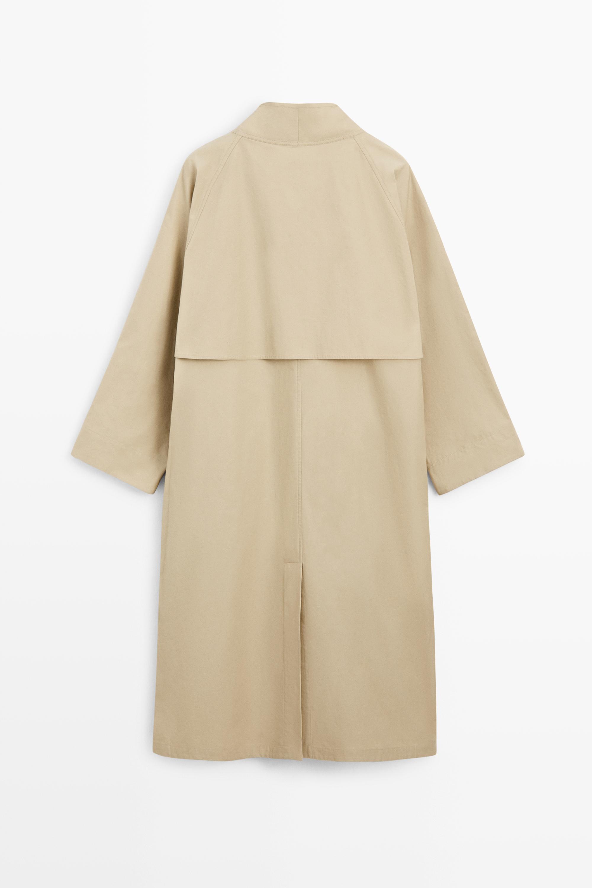 100% Cotton High-Neck Trench Coat — Light Beige