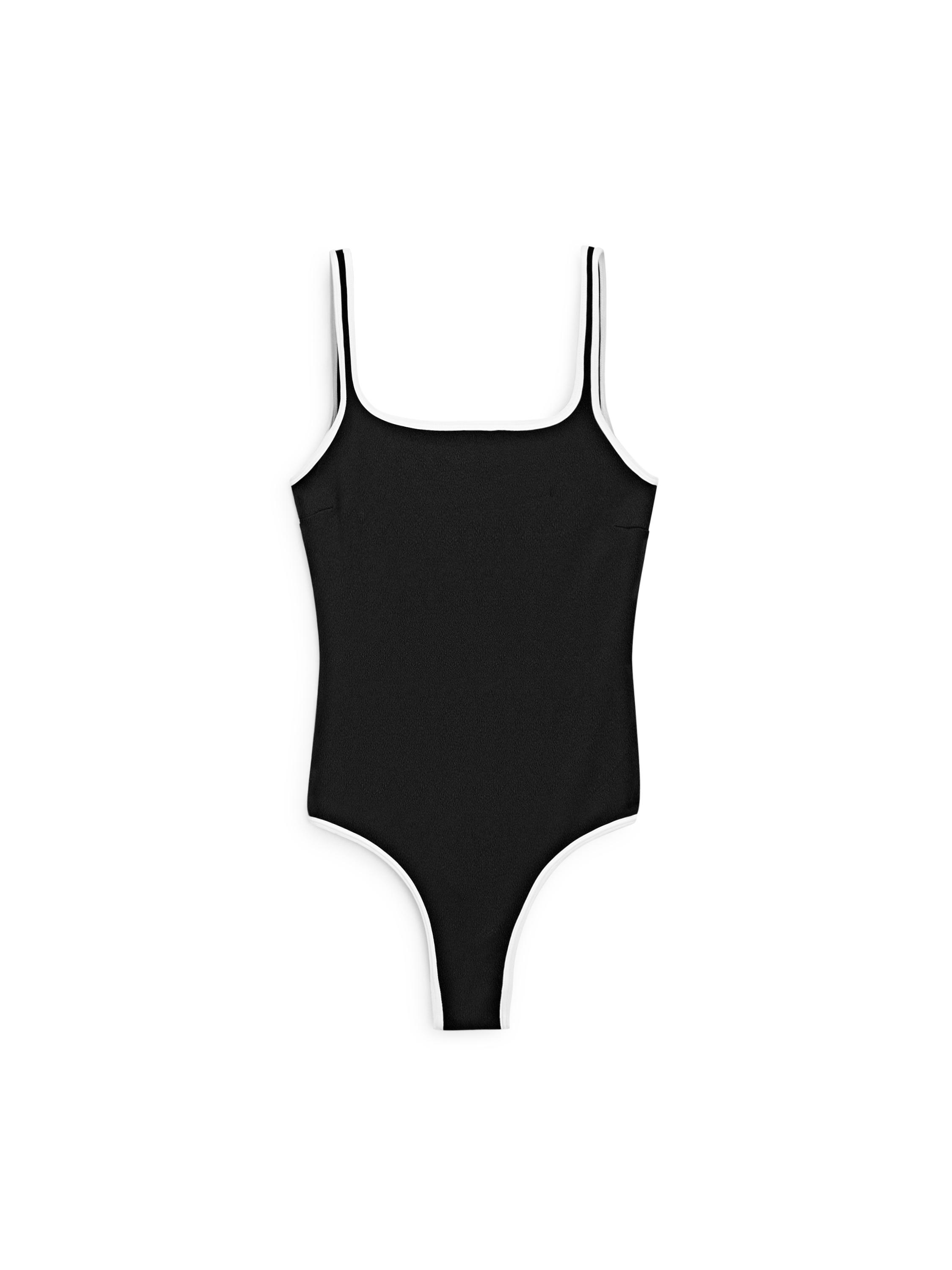 Contrast texture swimsuit — BLACK