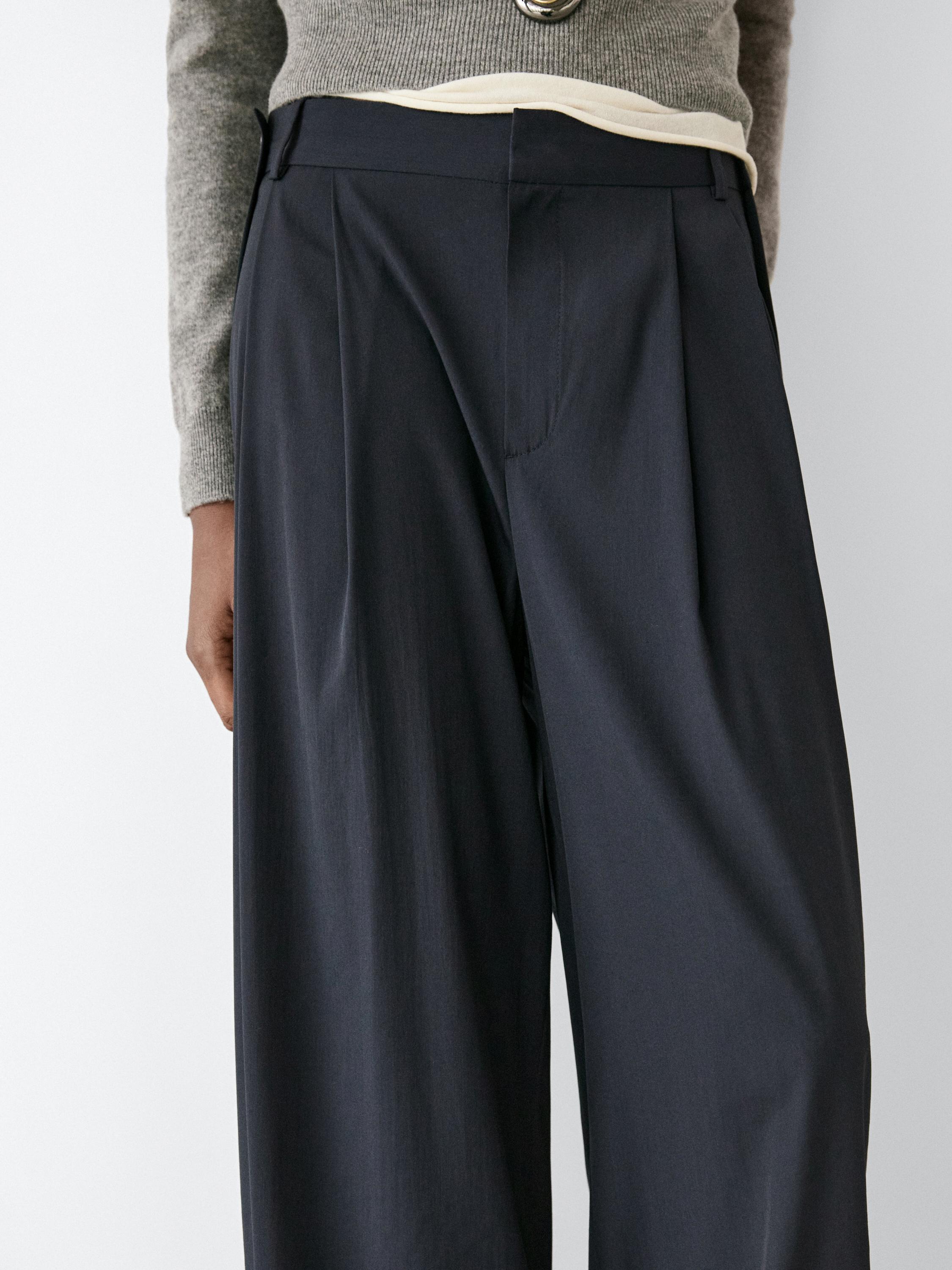 Pleated wool blend trousers — NAVY BLUE