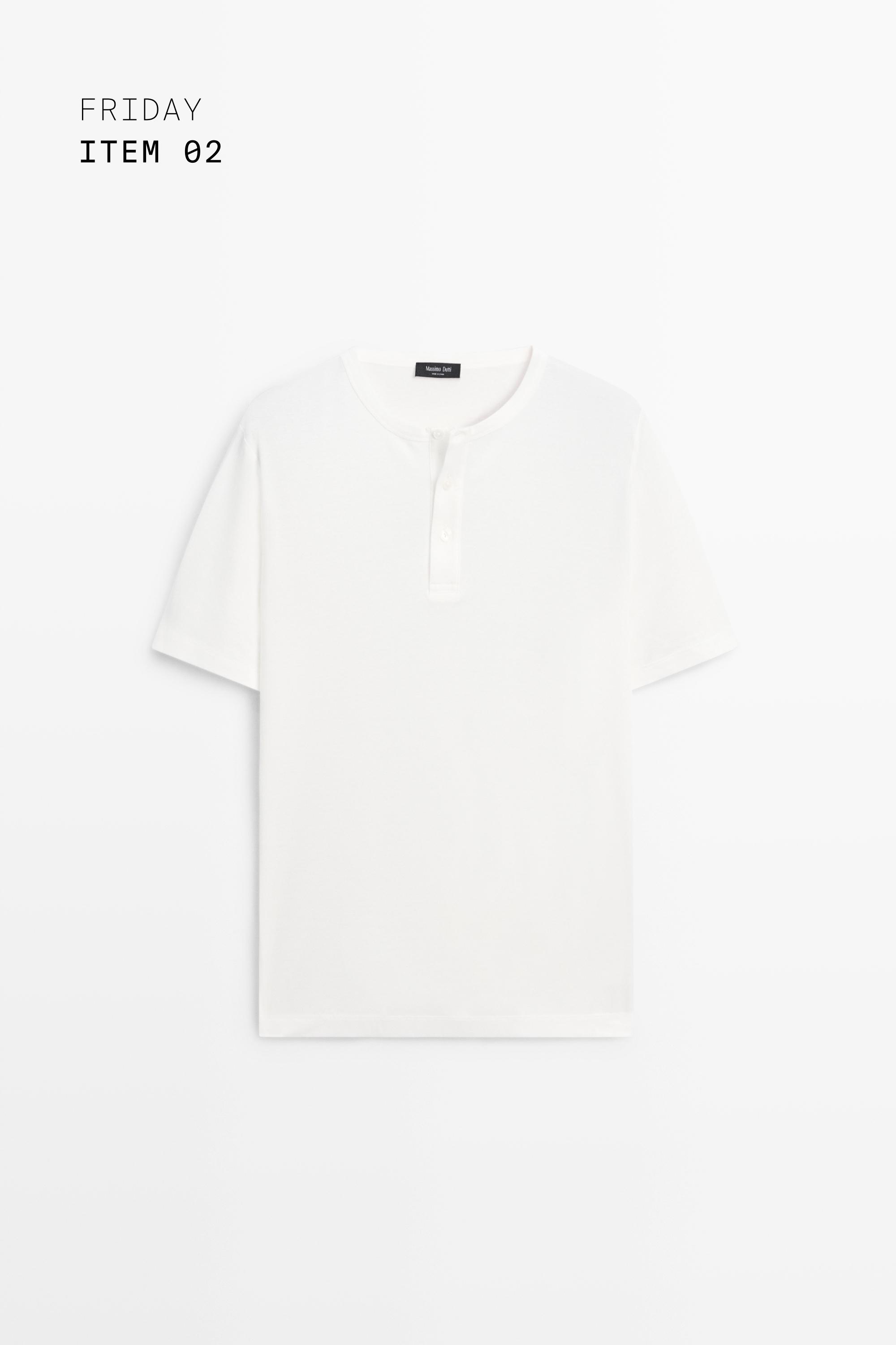 100% cotton henley T-shirt — Off white