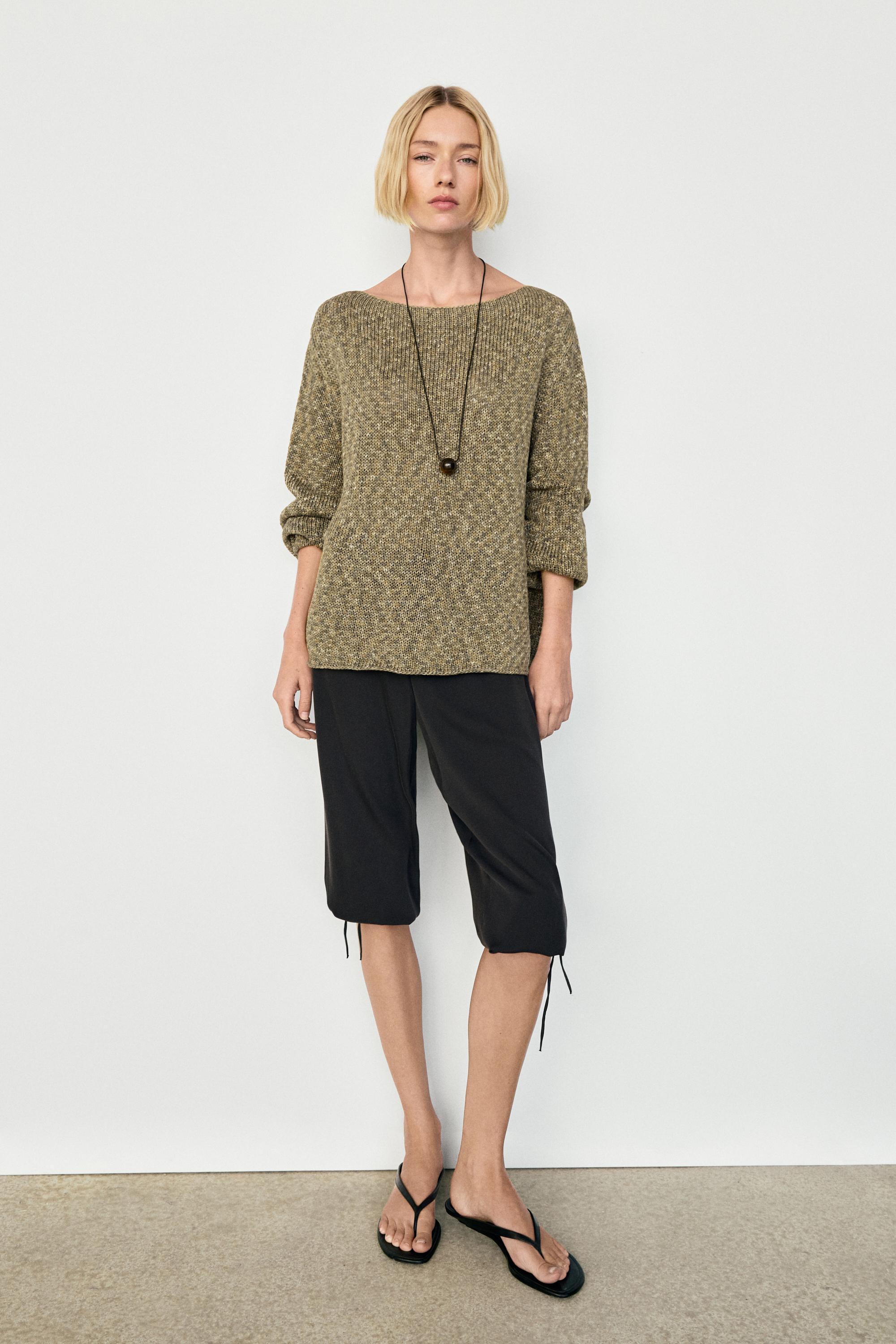 Silk blend tie-hem capri pants — BLACK