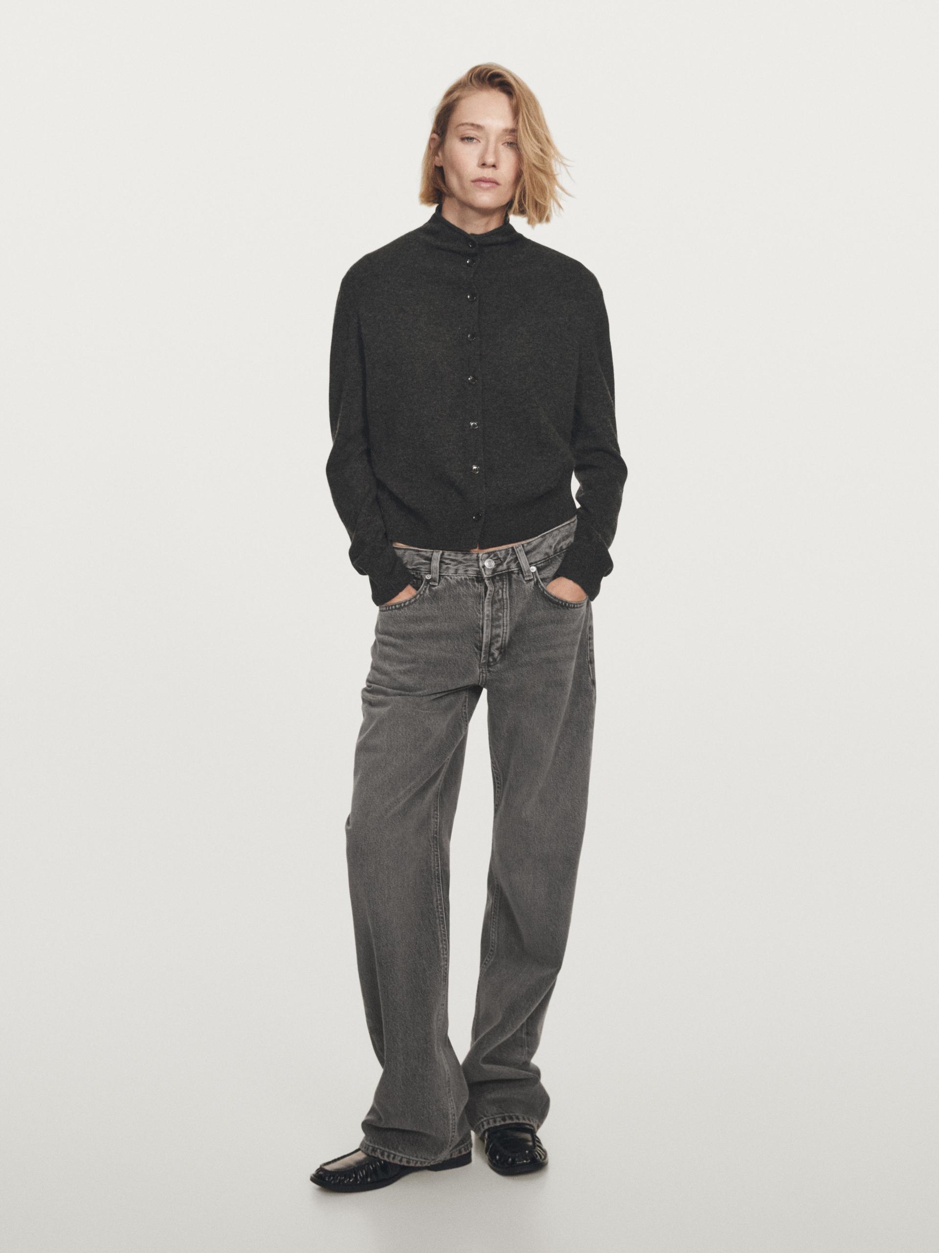 Cardigan In Maglia Con Collo Alto 100% Lana - Grigio Antracite - S - Massimo Dutti - Femminile