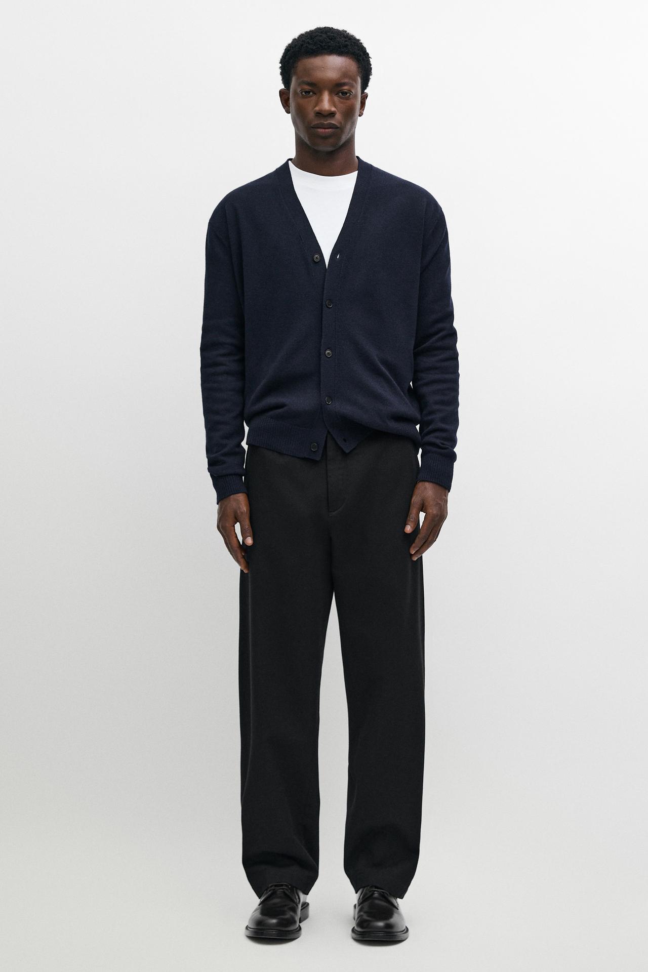 100% wool knit button cardigan — DARK NAVY