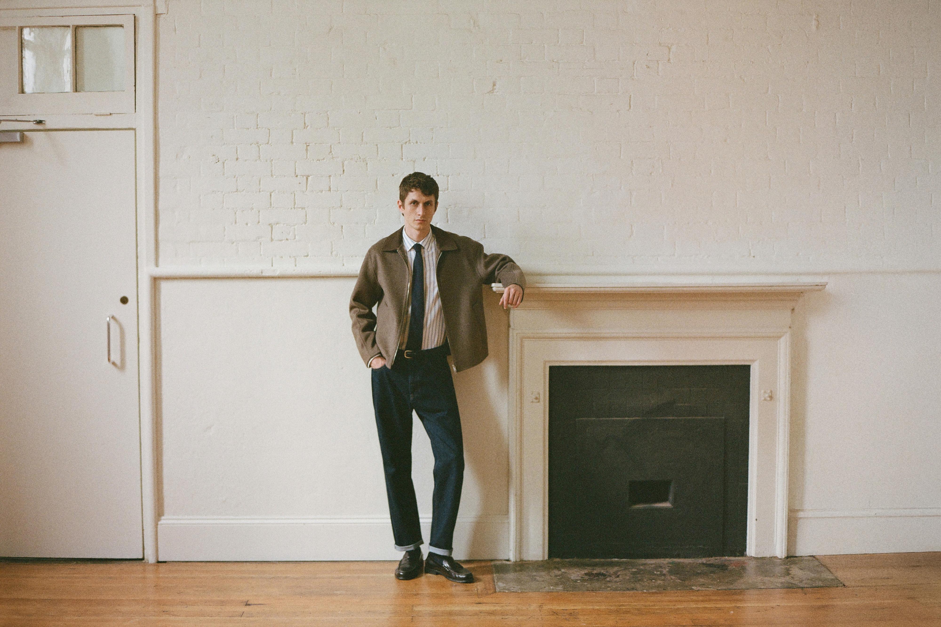 雙層羊毛混紡外套領口裝飾