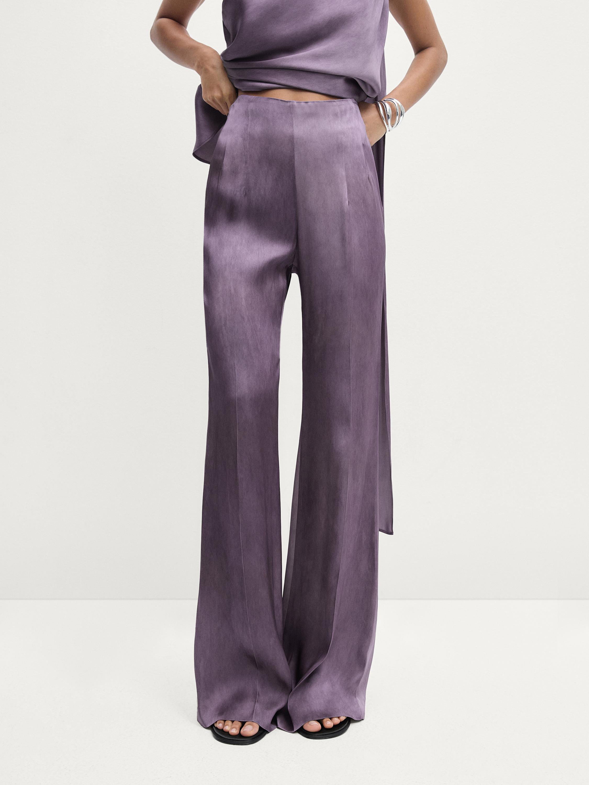 Flowing flared satin trousers