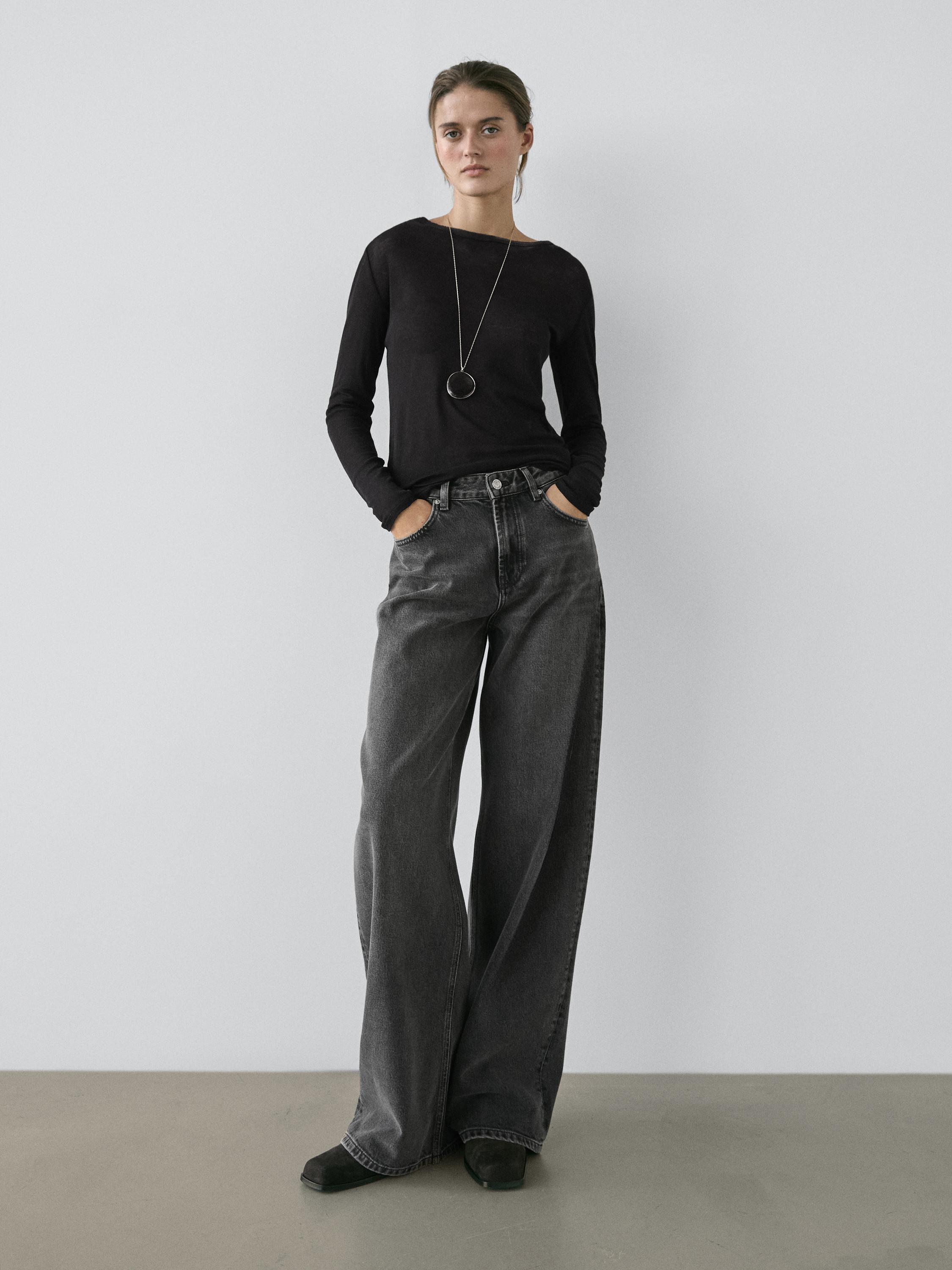 Blugi barrel fit cu talie înaltă