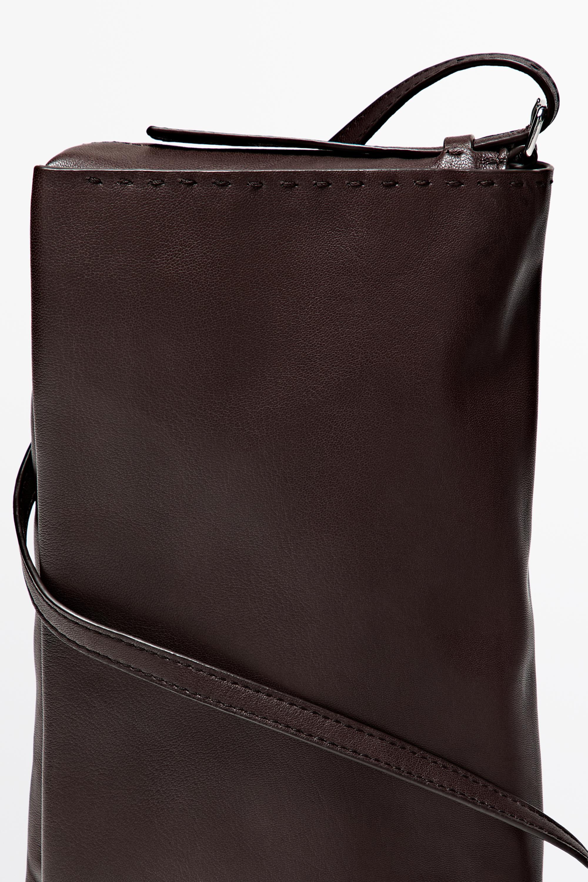 Nappa leather crossbody bag with topstitching — BROWN