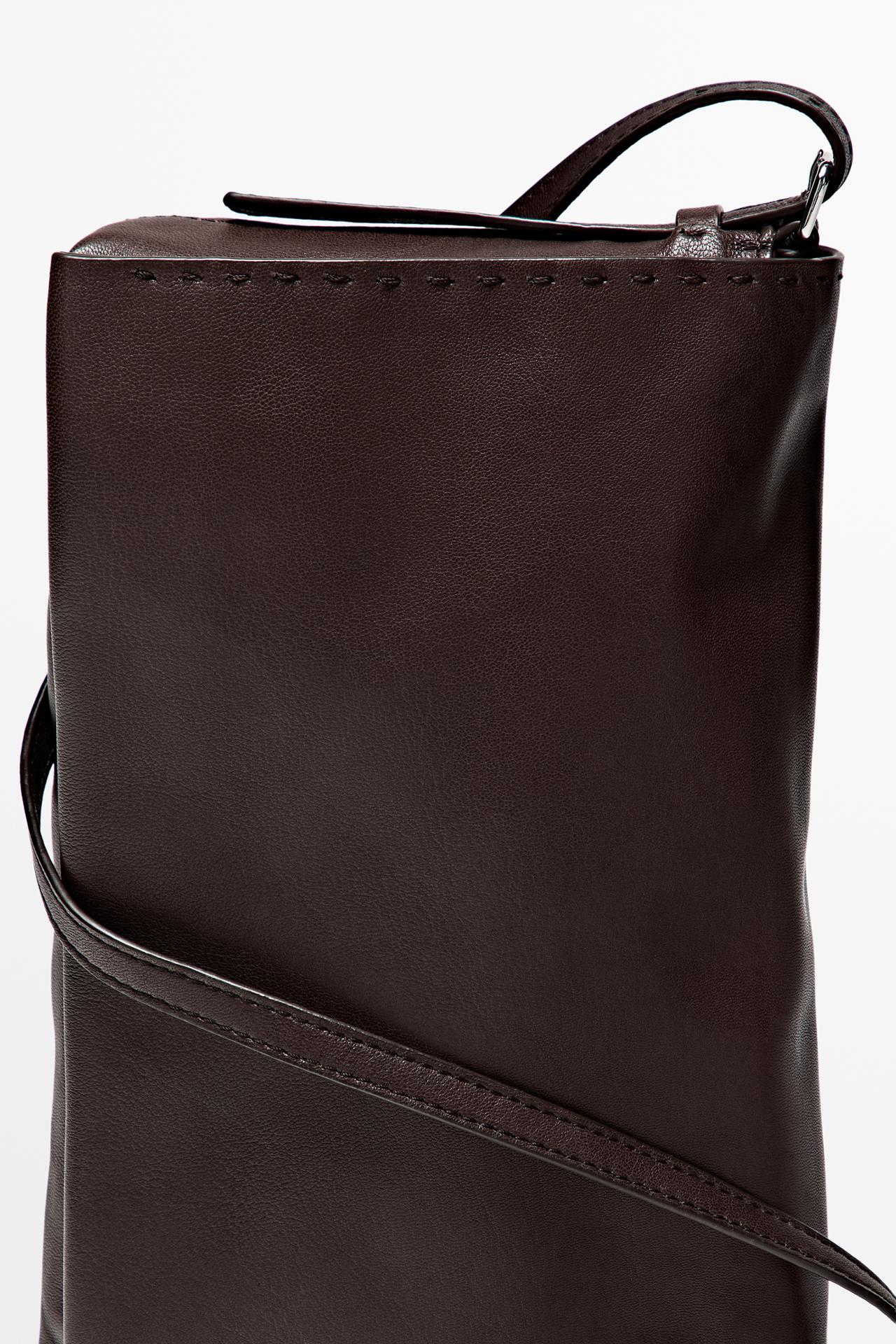Nappa leather mini bag with stitch detail — BROWN
