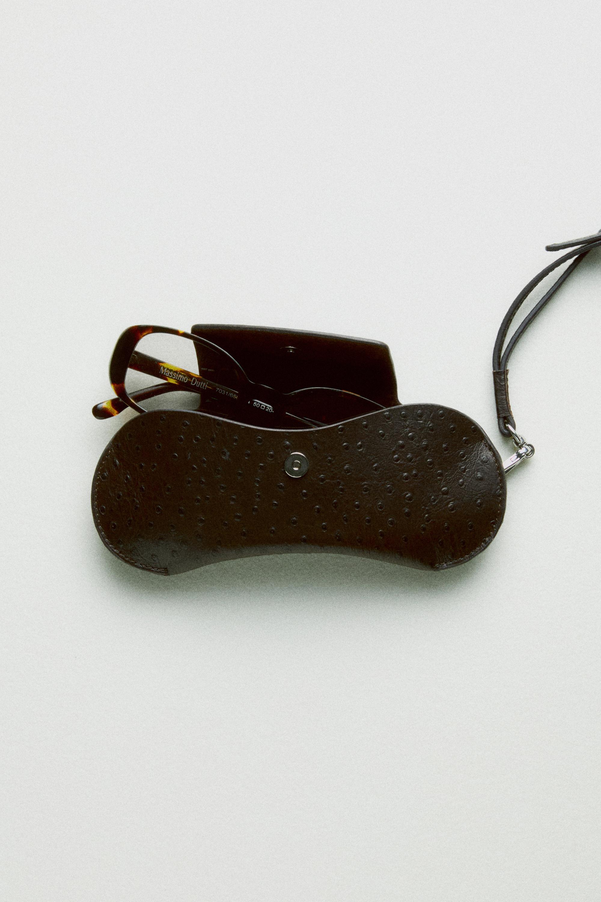 Textured nappa leather glasses case — BROWN
