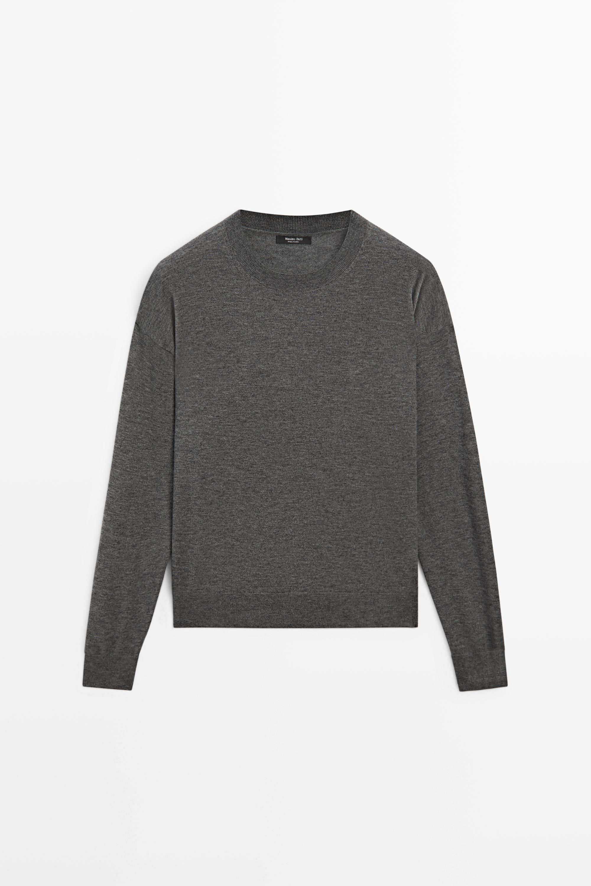Fine knit round neck sweater — DARK GREY
