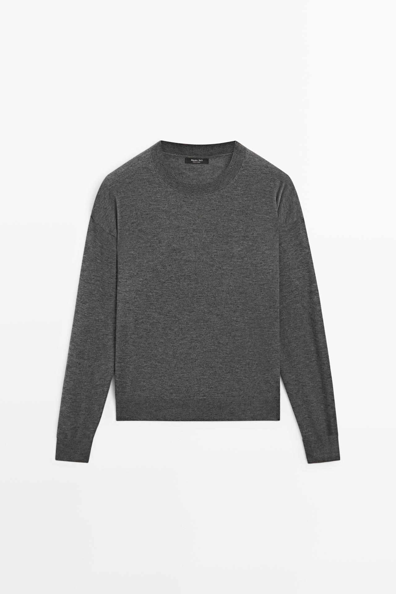Fine knit round neck sweater — DARK GREY