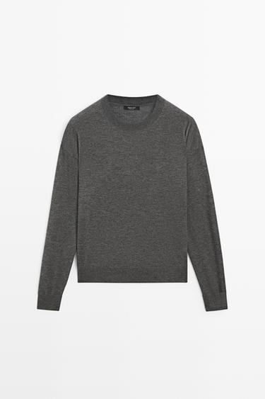 Fine knit round neck sweater — DARK GREY 2