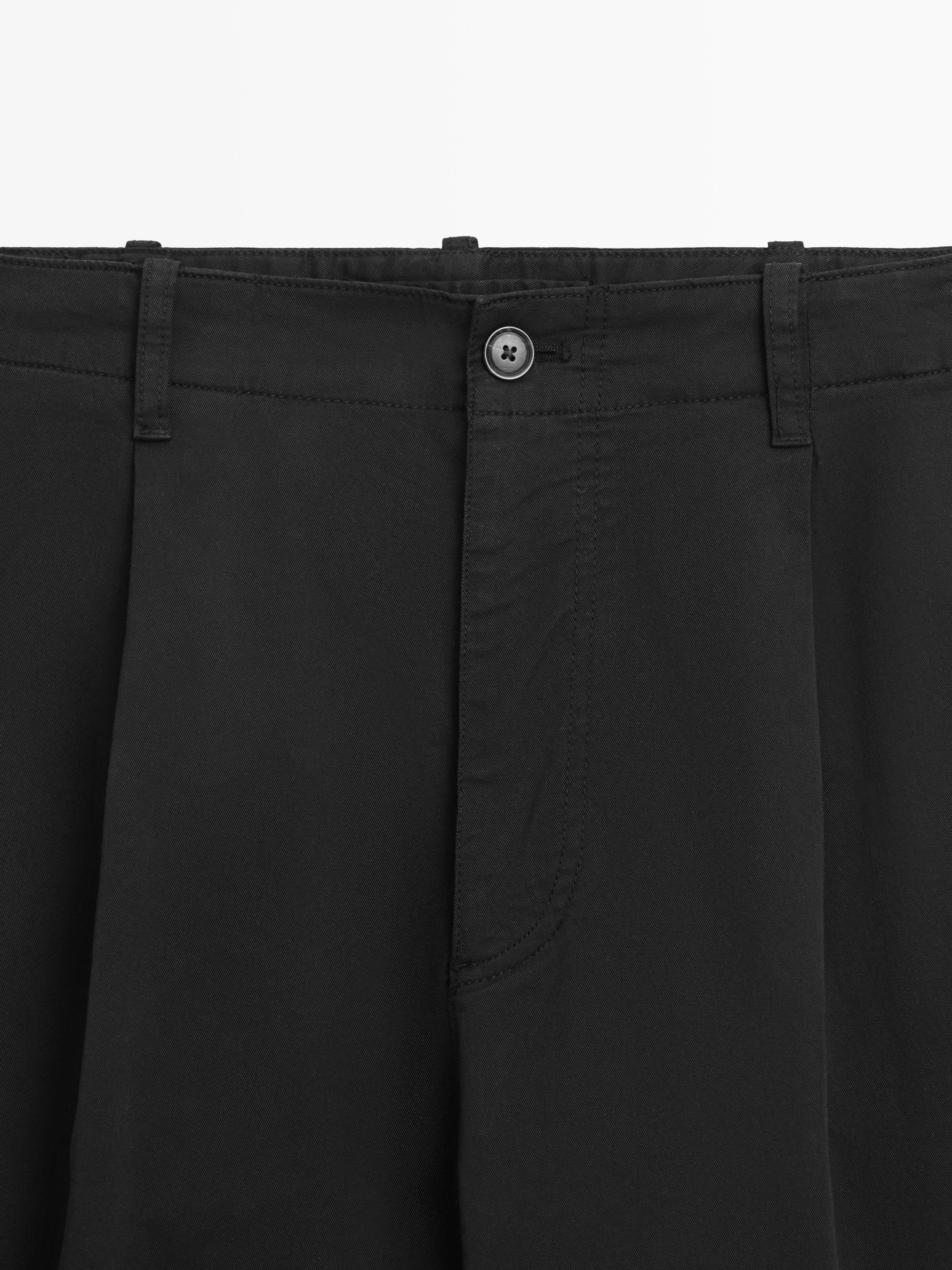 Cotton blend barrel fit trousers — BLACK