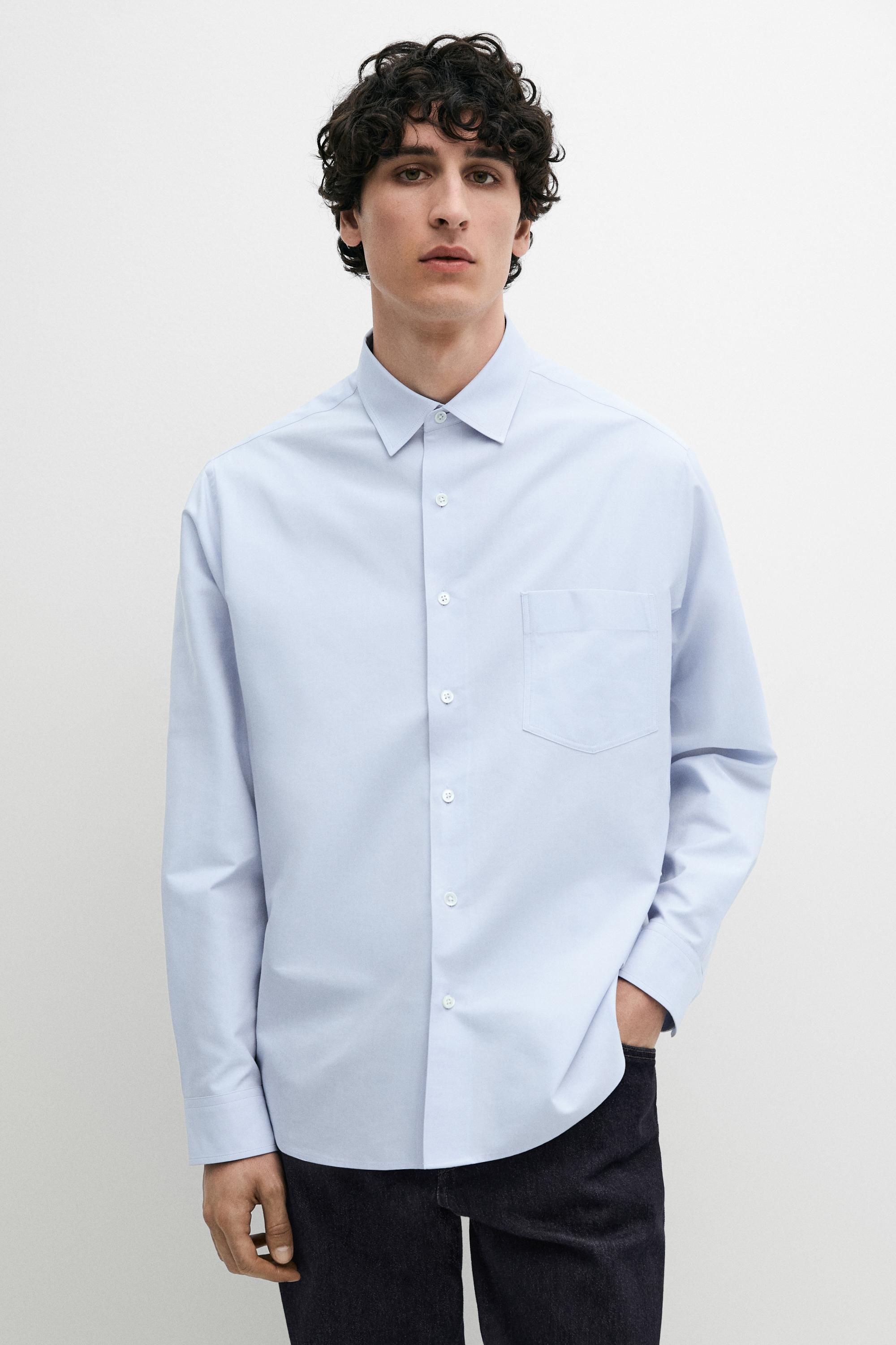 Slim fit cotton blend shirt — Sky blue