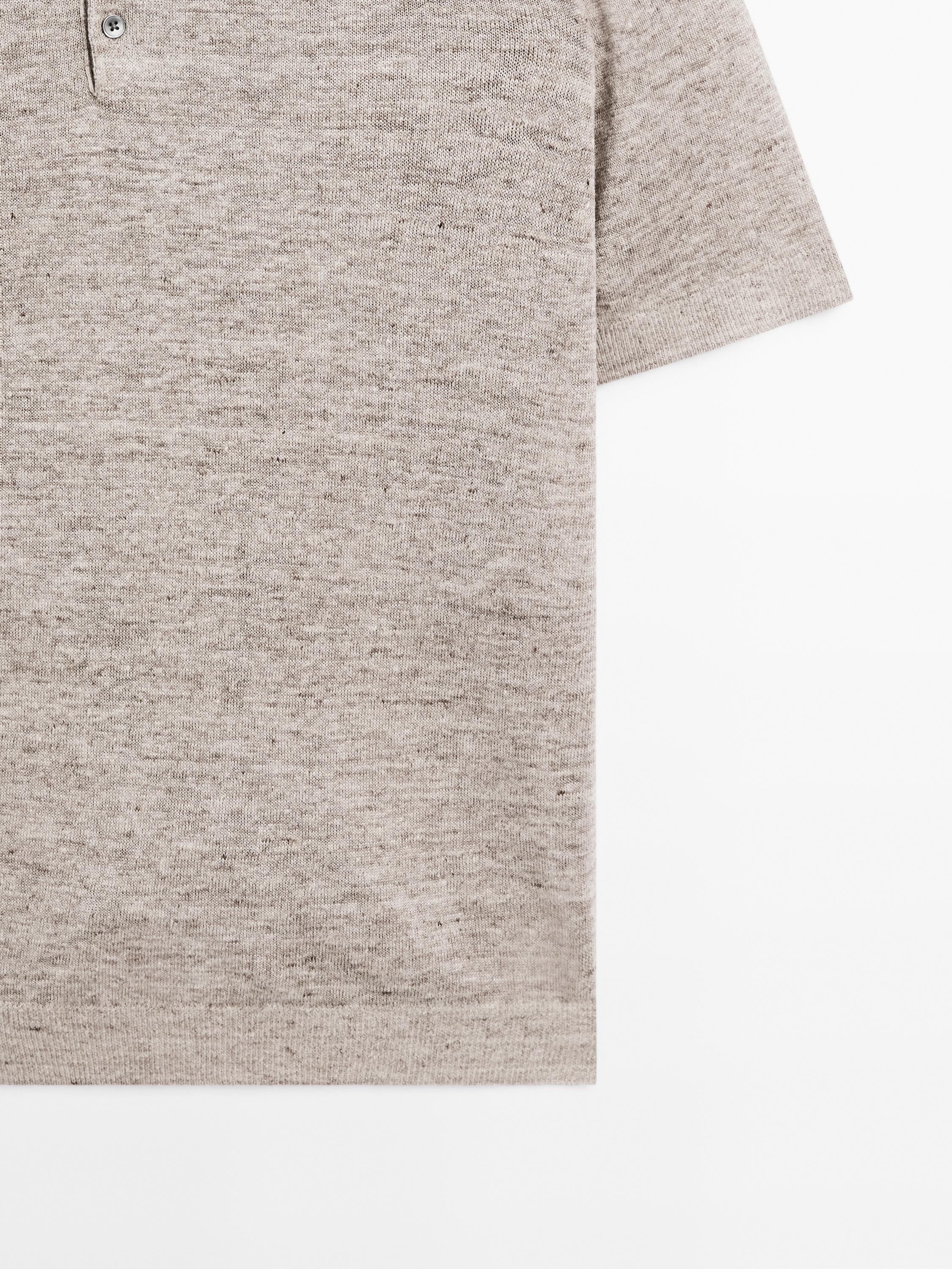 Melange linen knit polo shirt