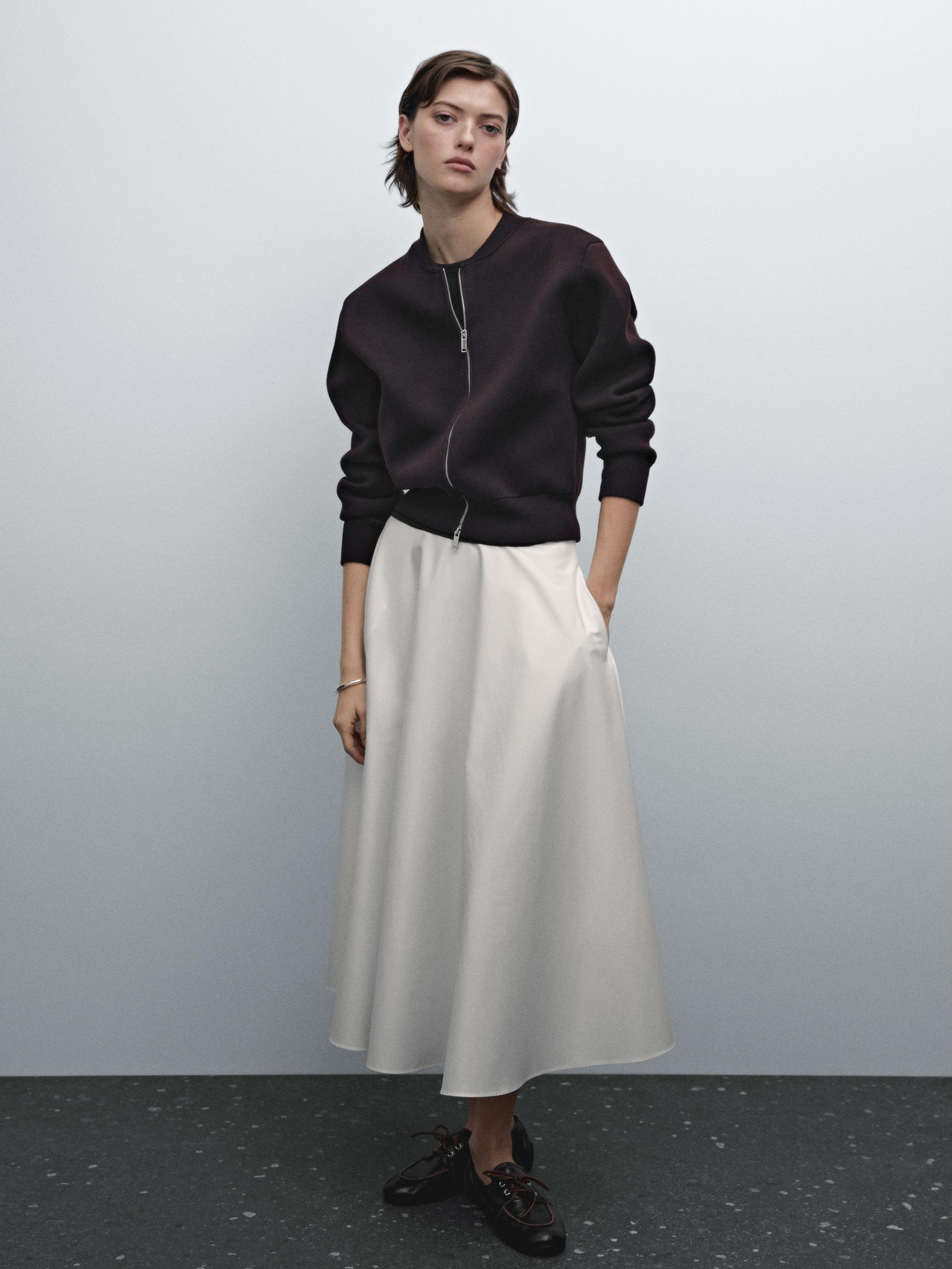 Cotton blend zip-up knit cardigan