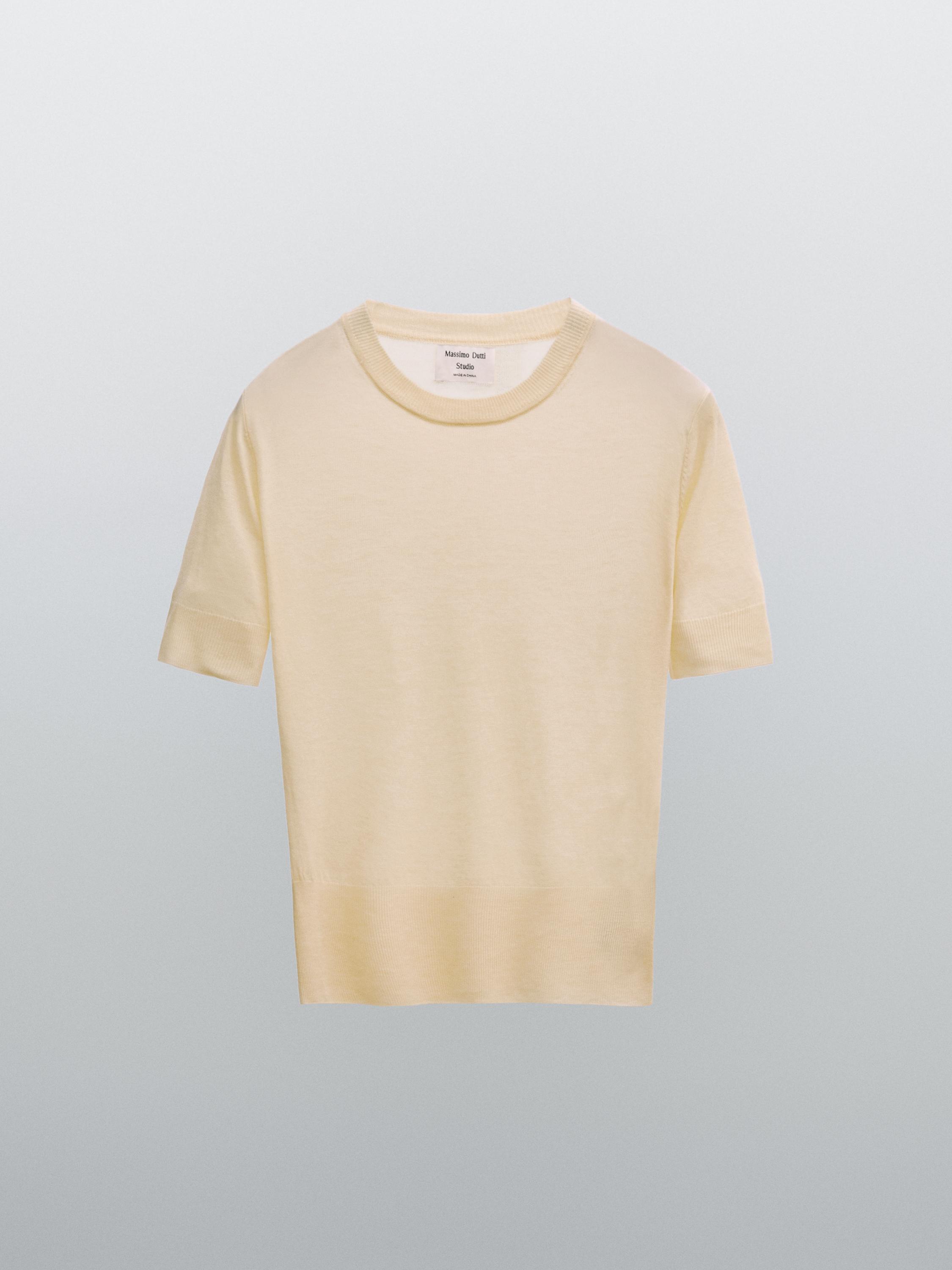 100% wool short sleeve fine knit sweater - STUDIO