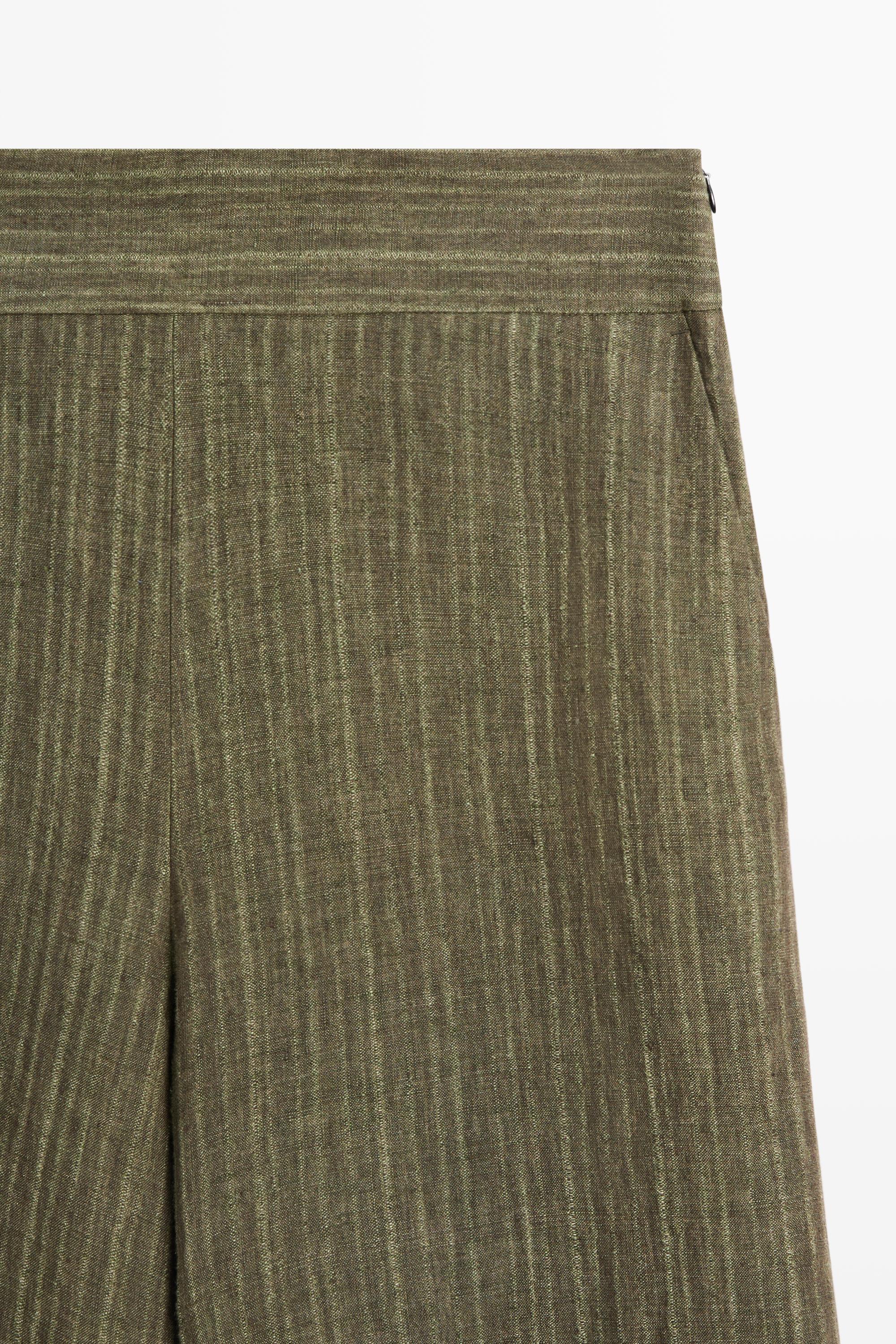Total look linen trousers with corset belt detail — GREEN