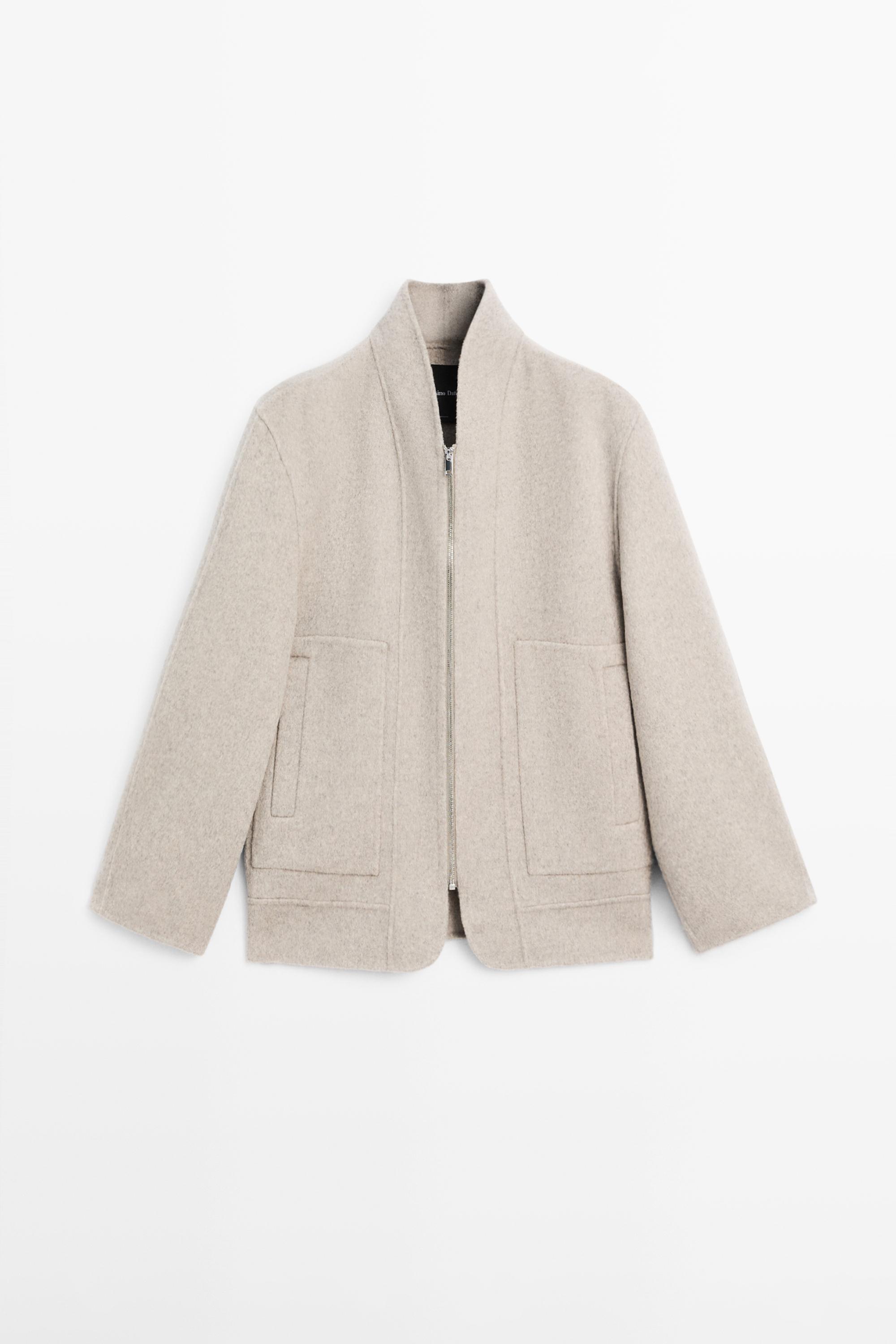 Zip-up wool blend coat