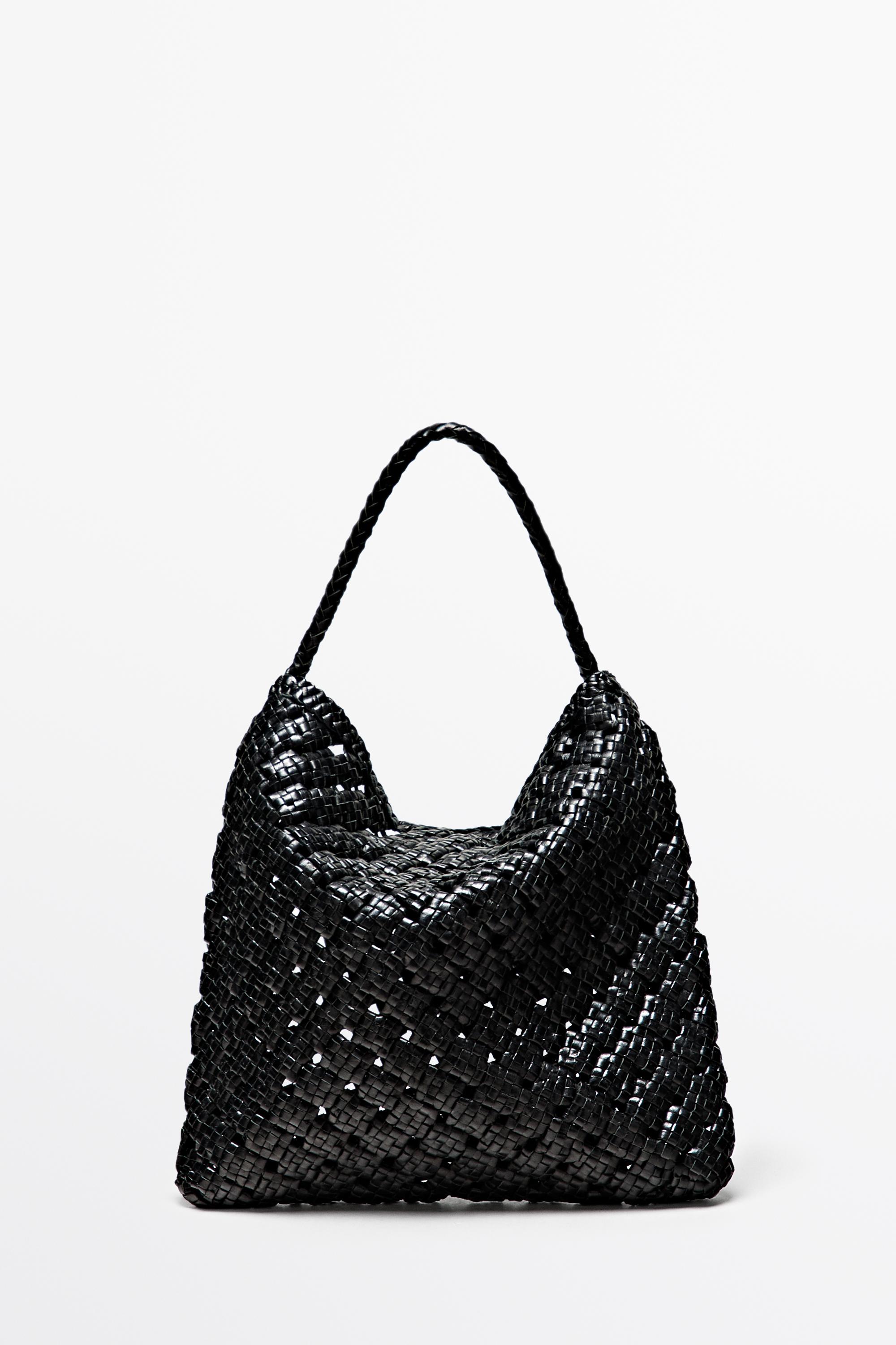 Medium braided nappa leather bag — BLACK
