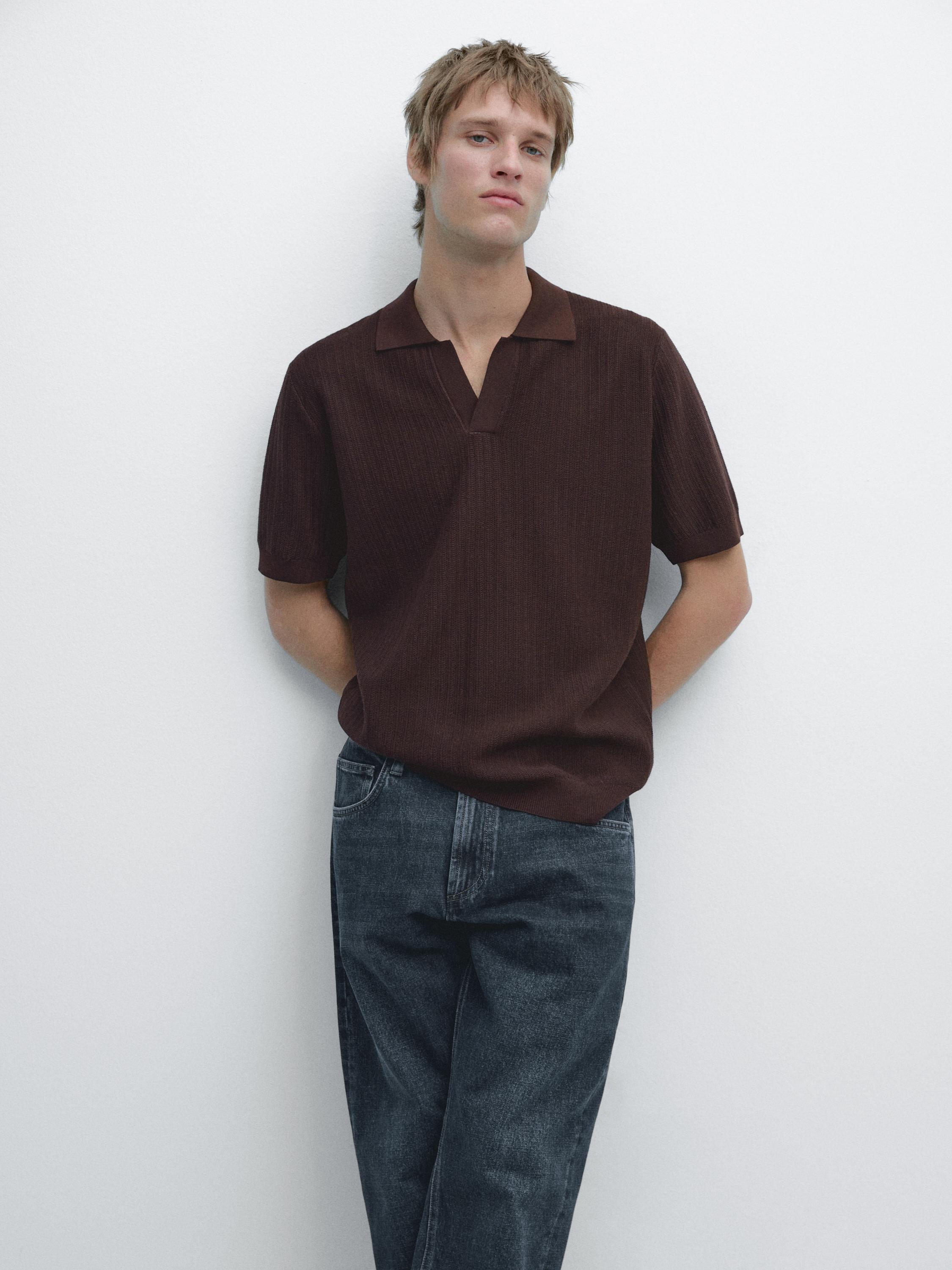 Jacquard knit polo sweater — BURGUNDY