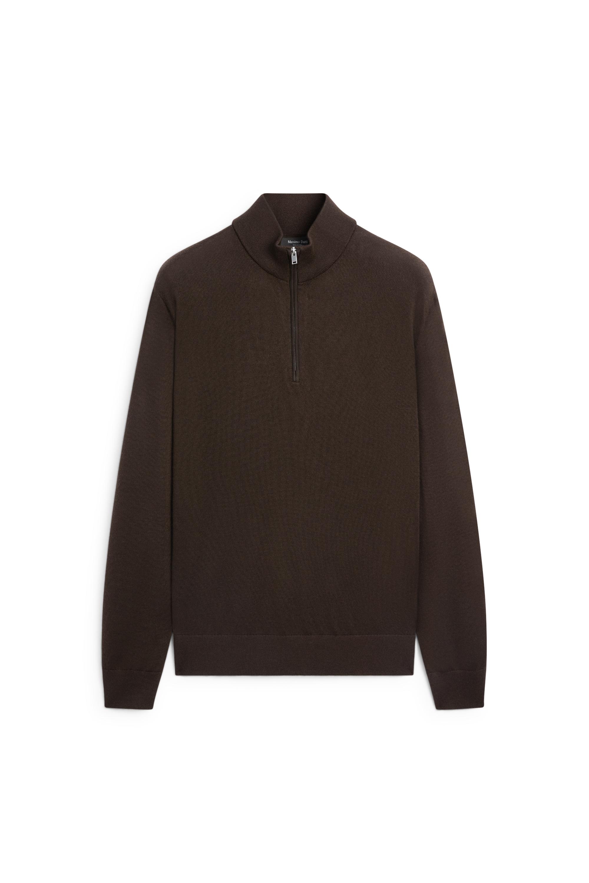 Merino wool blend mock neck knit sweater — BROWN