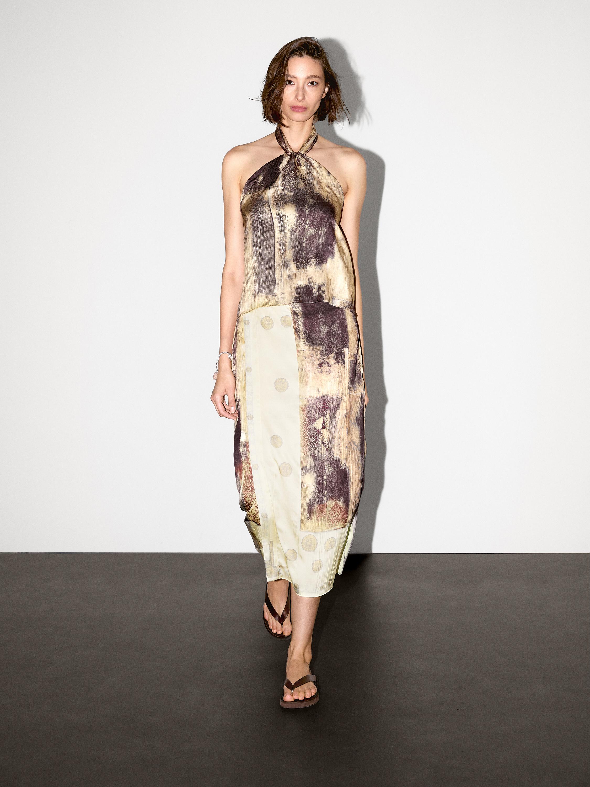 Printed satin fabric top