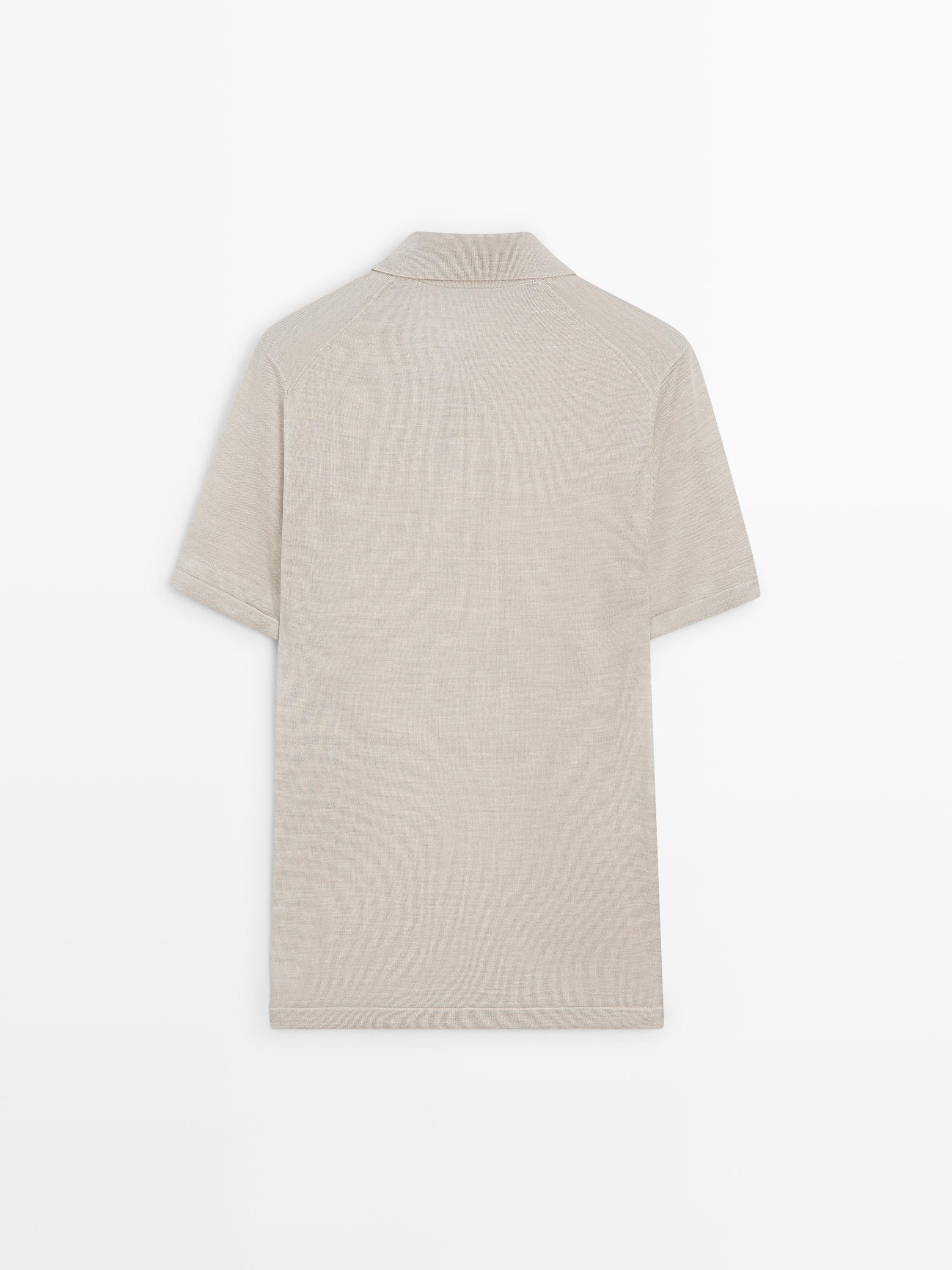 Knit V-neck polo shirt — Beige