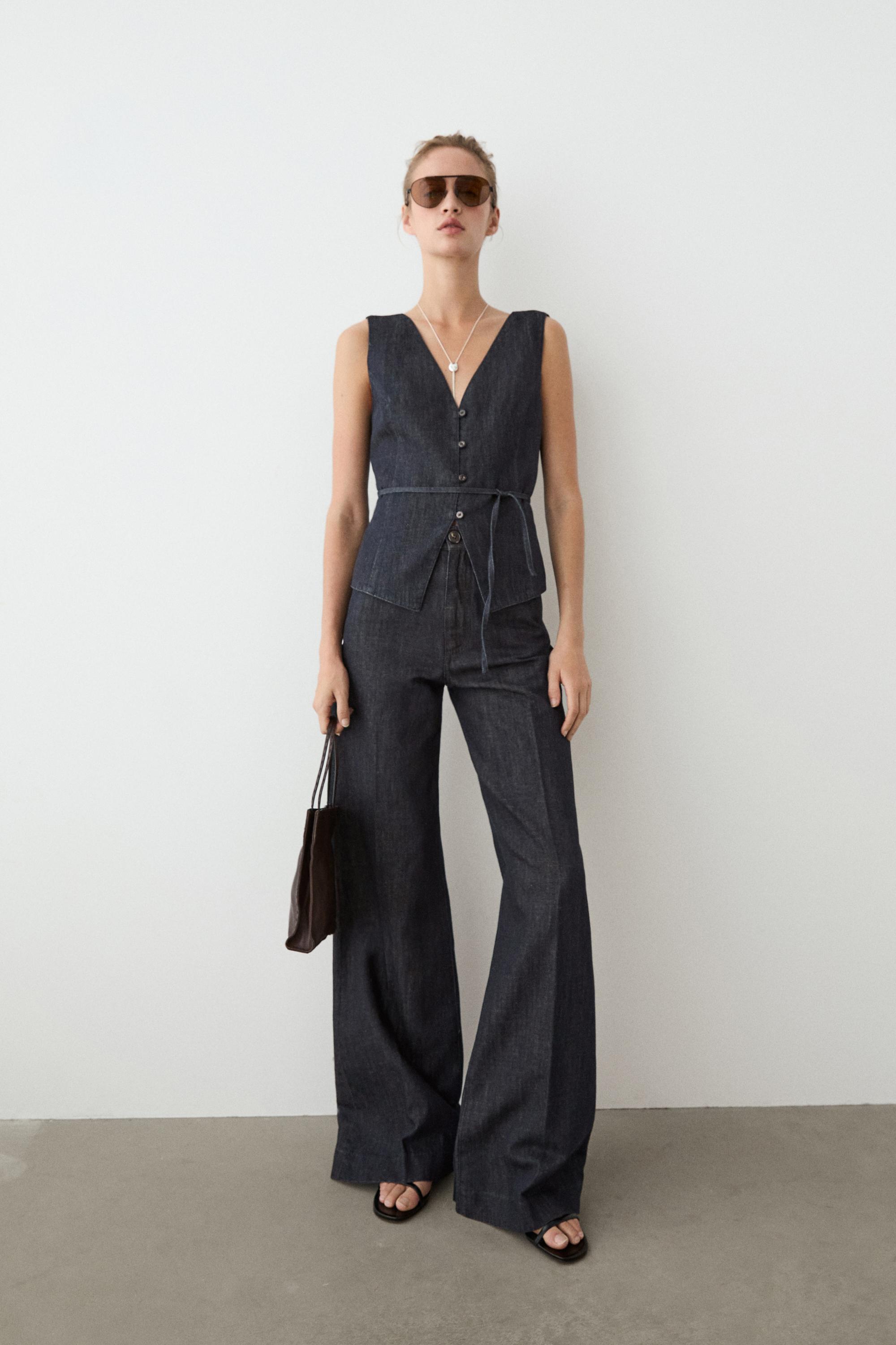 High-waist palazzo denim pants co-ord