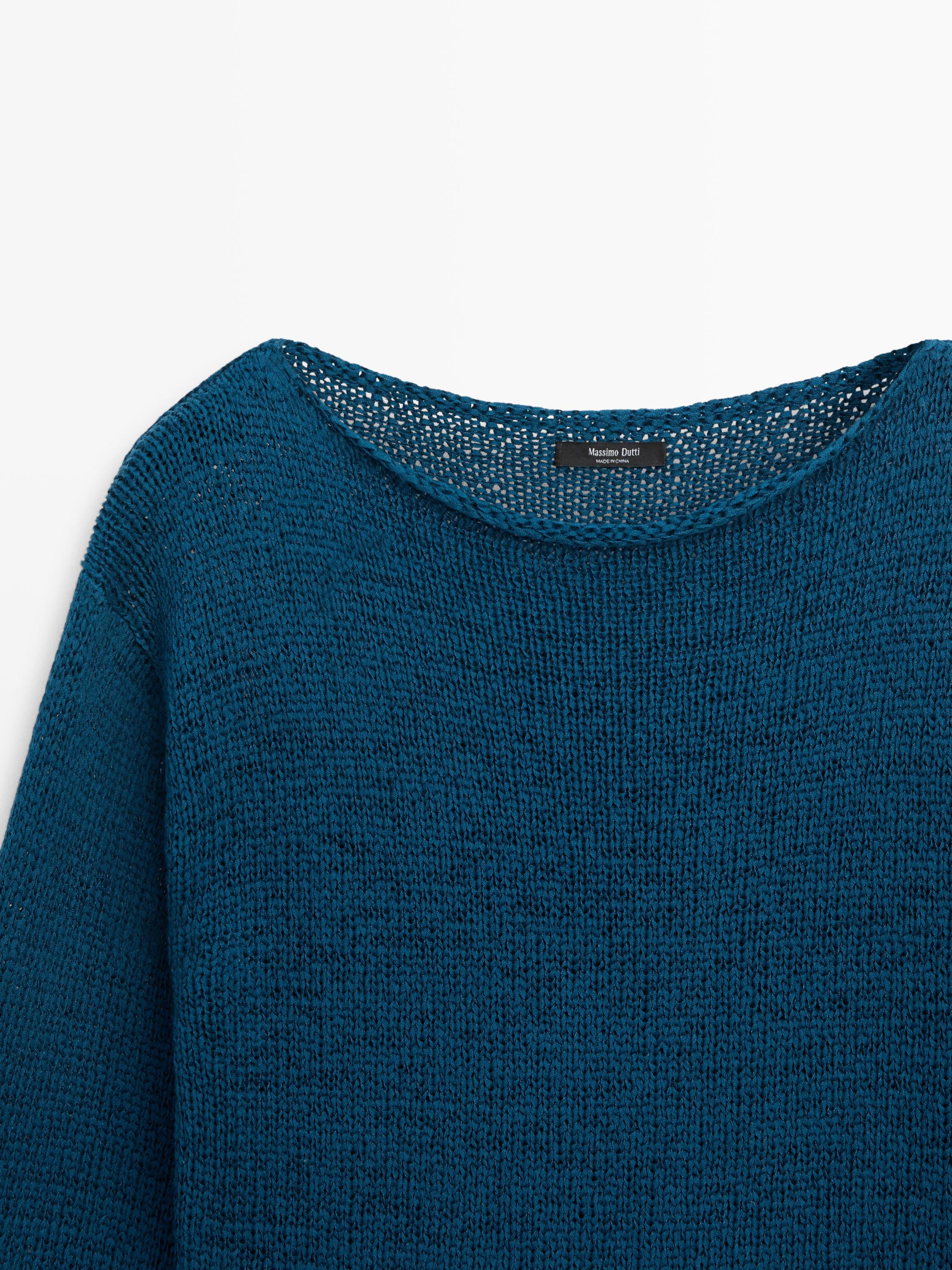 Cotton blend cutwork sweater — BLUE