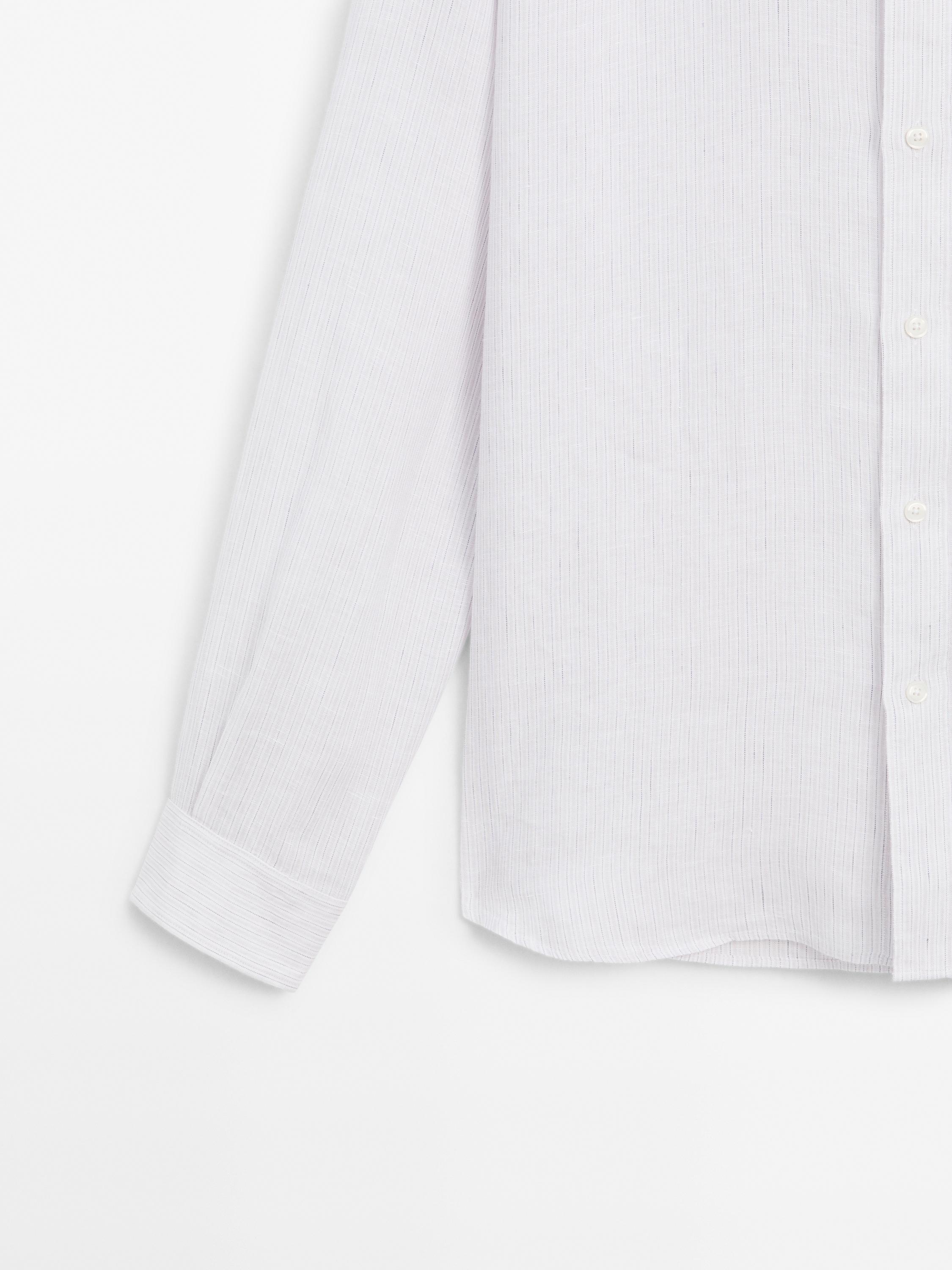 100% linen regular fit striped shirt