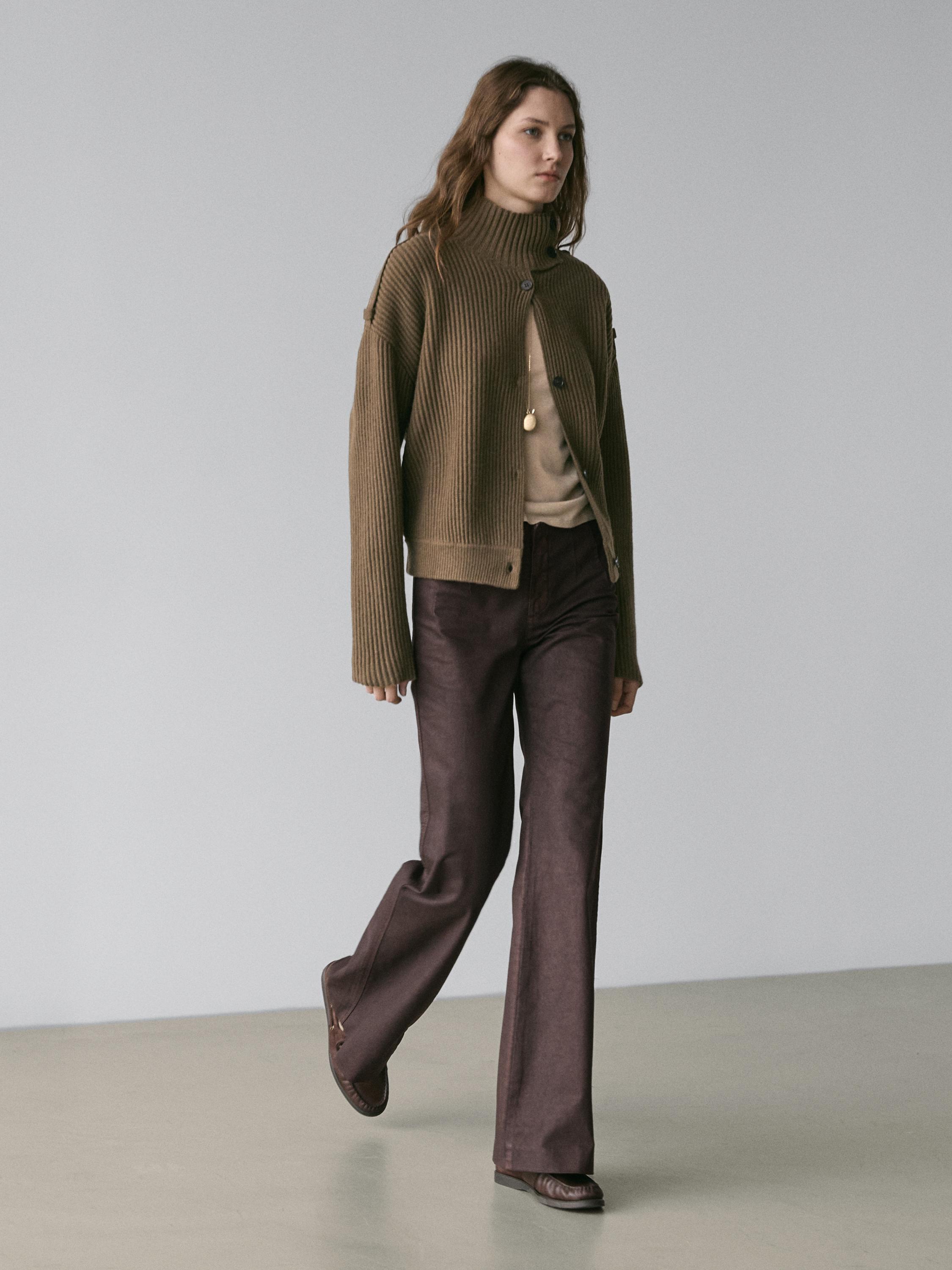 Waxed flare fit trousers — PURPLE