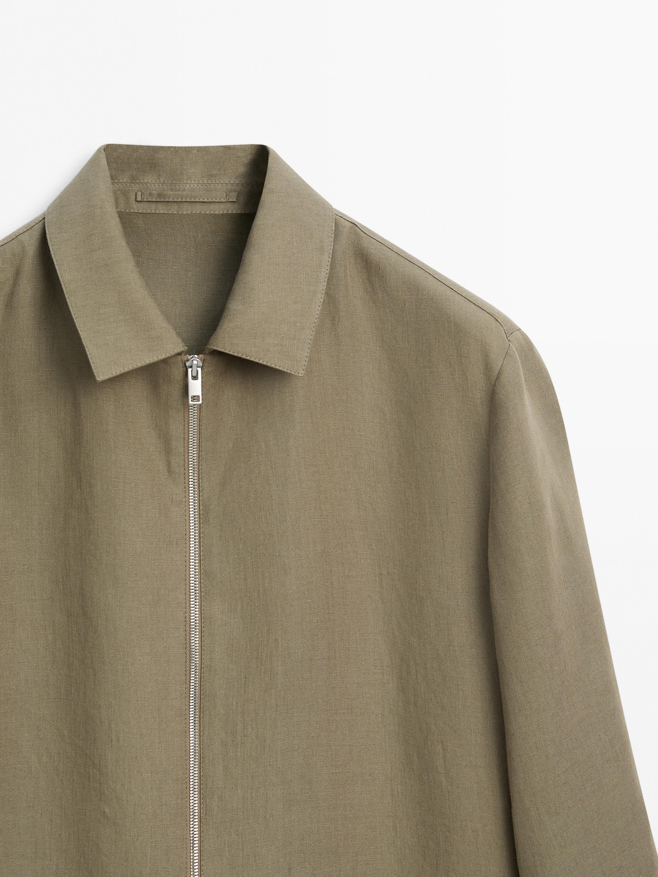 100% linen total look zip-up jacket