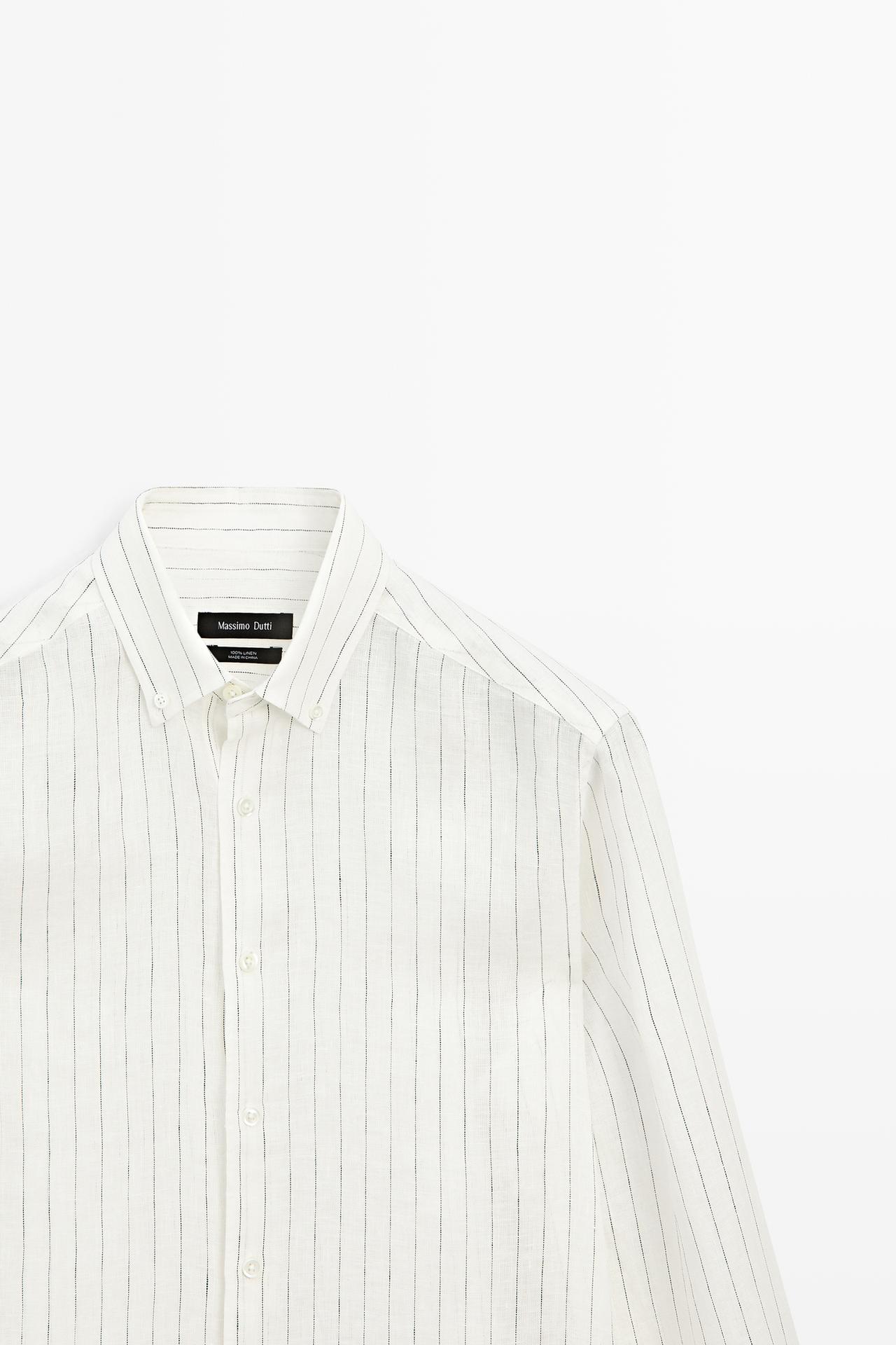 100% linen regular fit striped shirt — CREAM