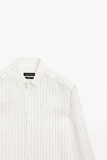 100% linen regular fit striped shirt — CREAM 4