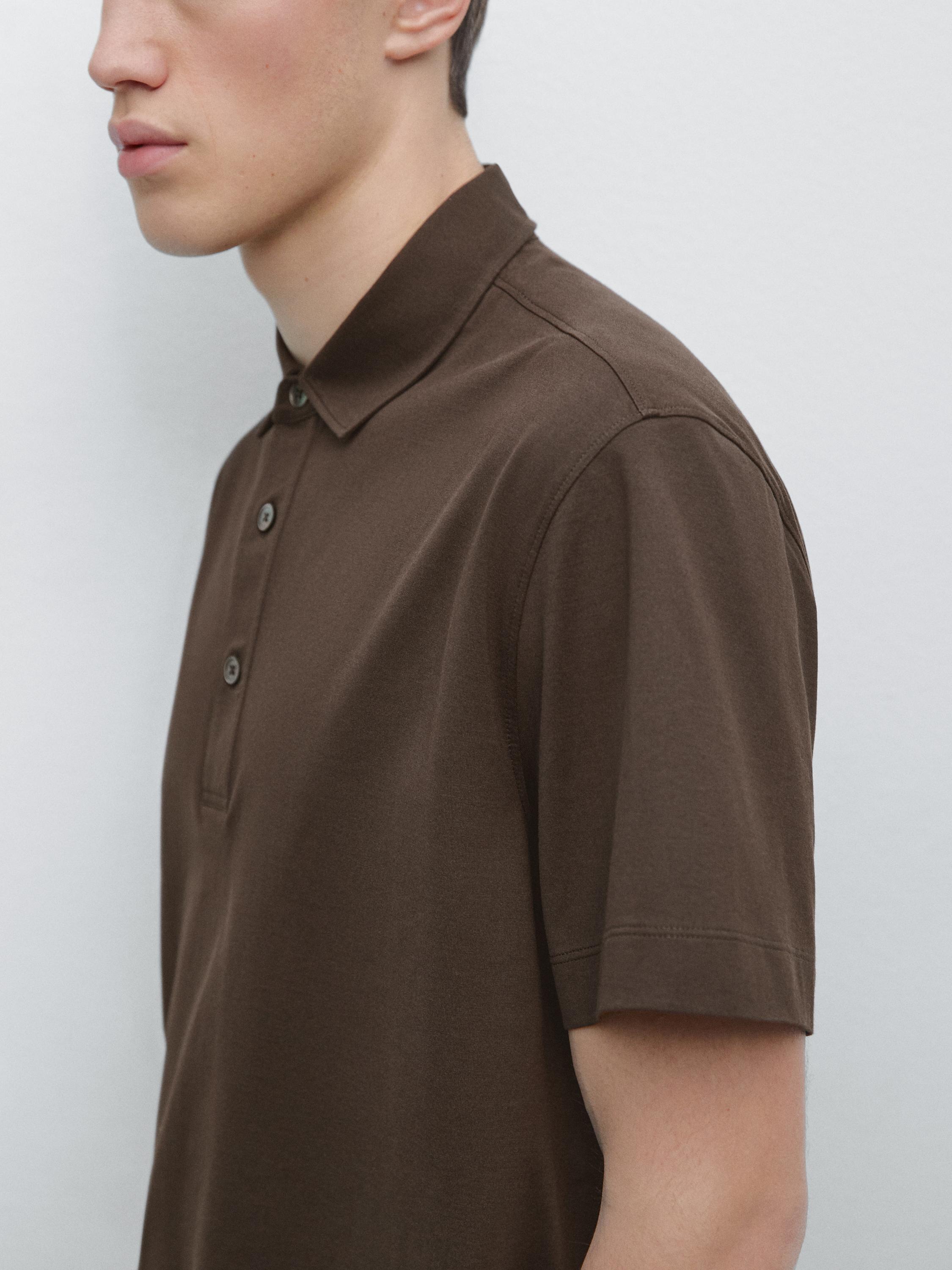 Cotton blend short sleeve polo shirt — Chocolate