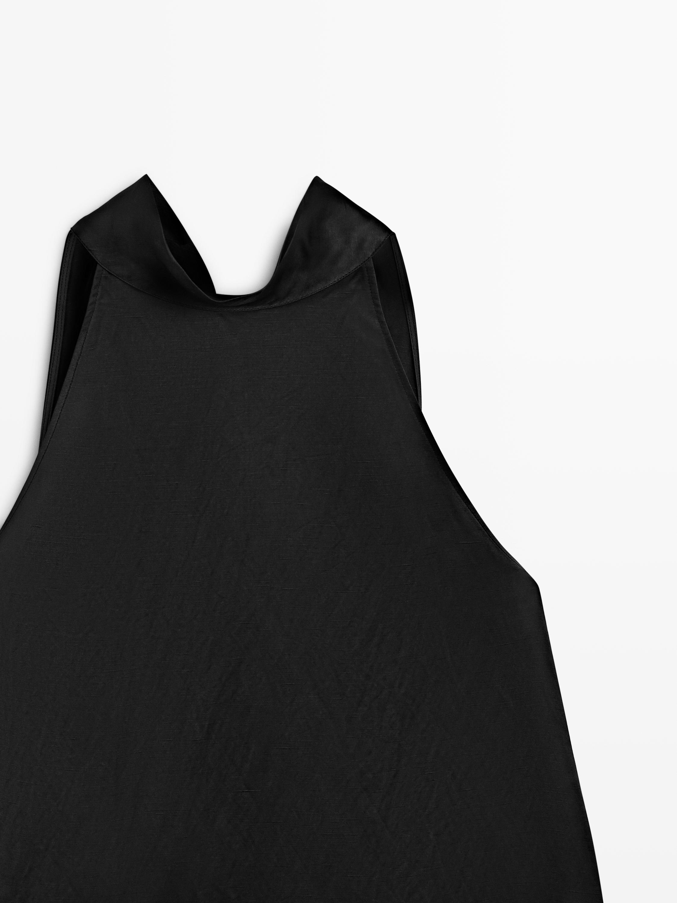 Satin halter top with tie detail — BLACK