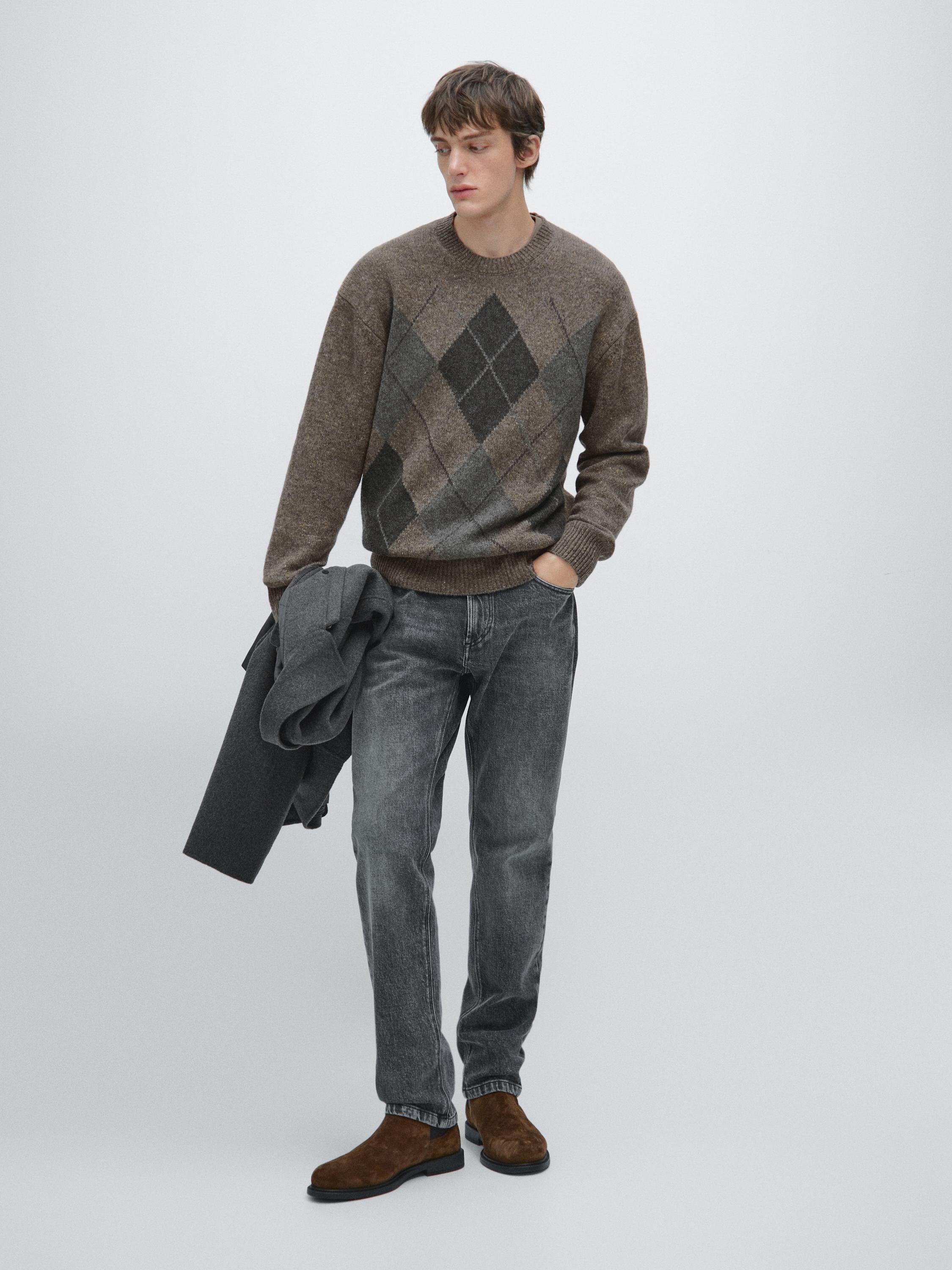 100% wool Argyle knit sweater