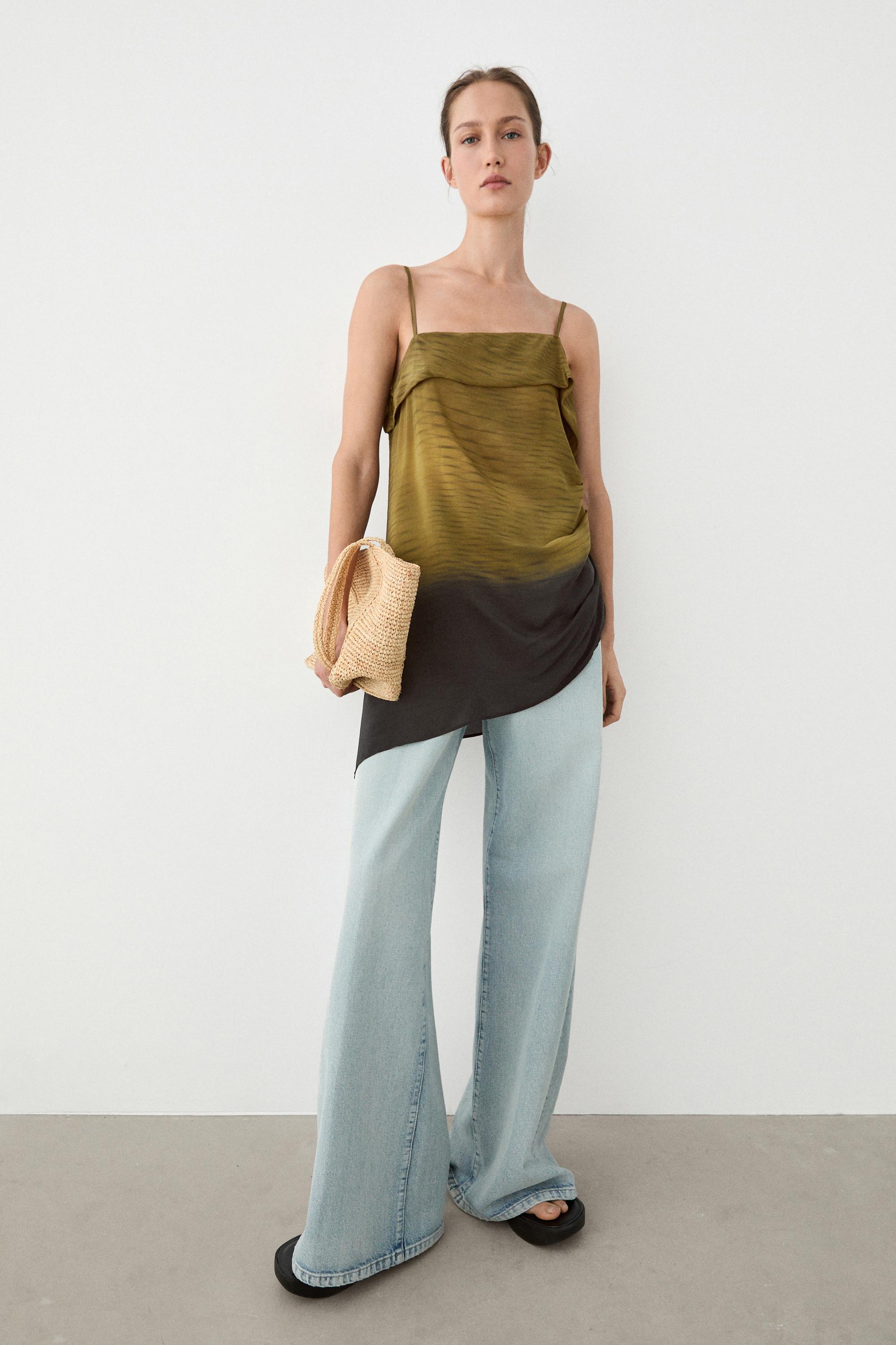 Asymmetric strappy top with draped detail — KHAKI GREEN