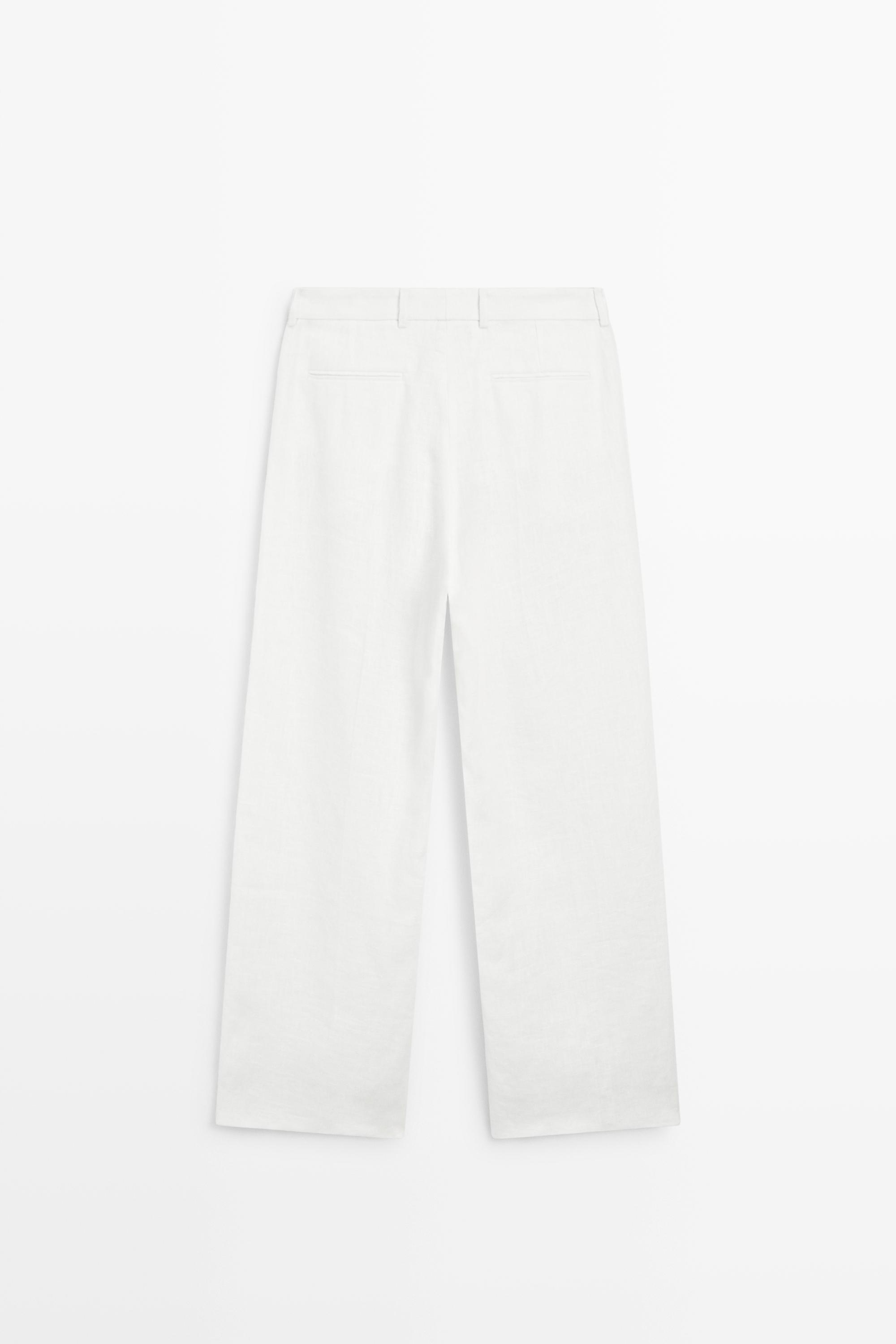 100% linen pants with darts — Off white